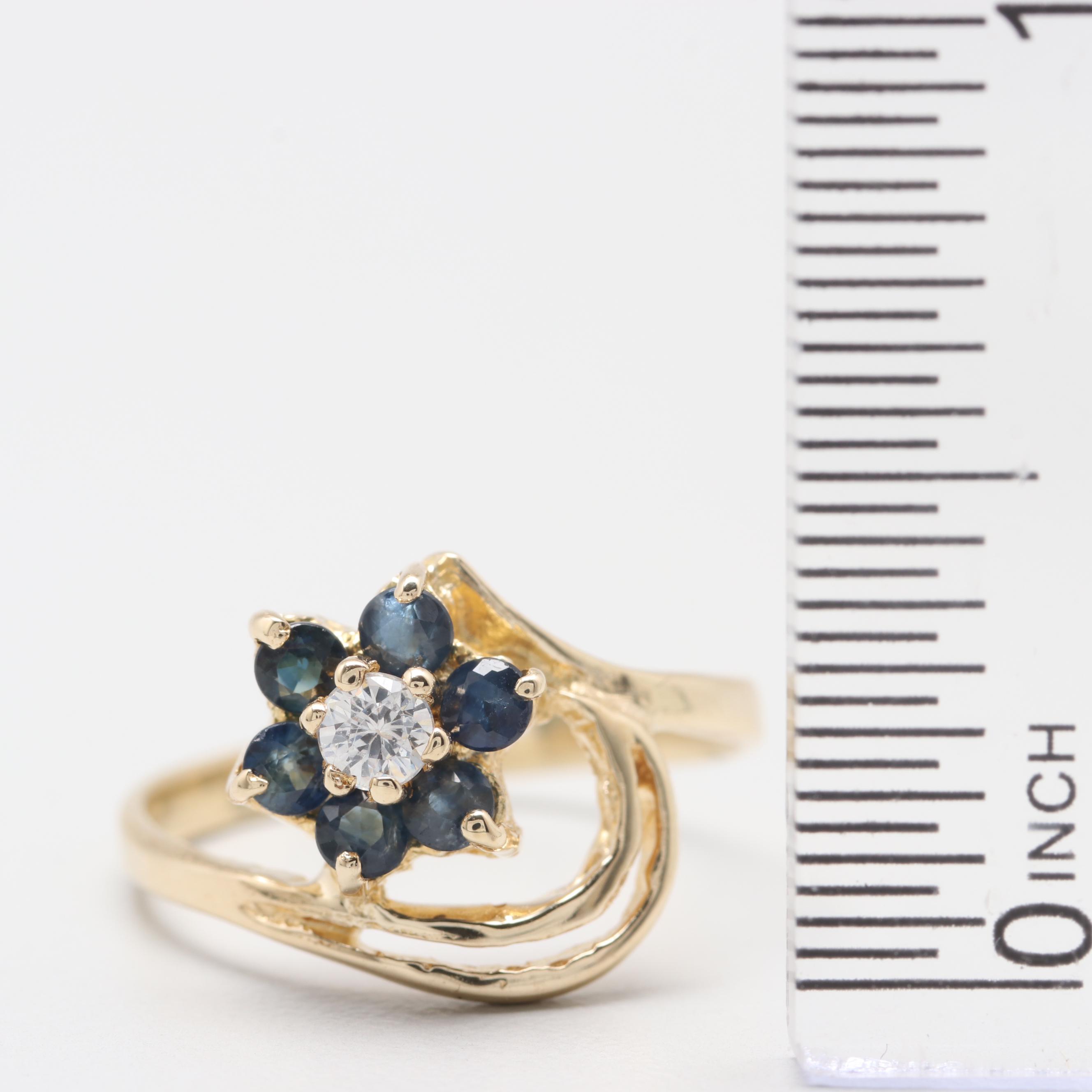14K Yellow Gold Cubic Zirconia and Sapphire Ring