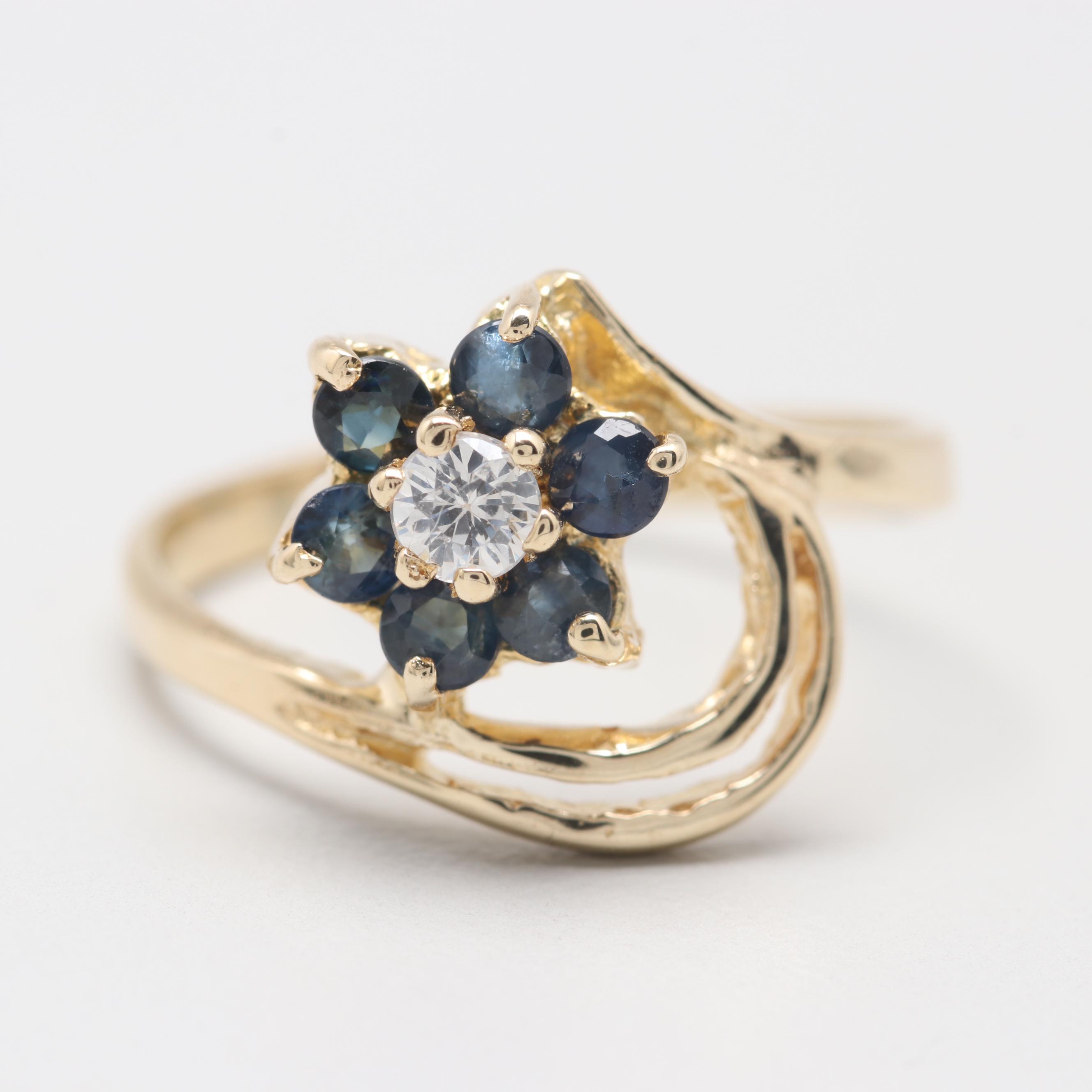 14K Yellow Gold Cubic Zirconia and Sapphire Ring