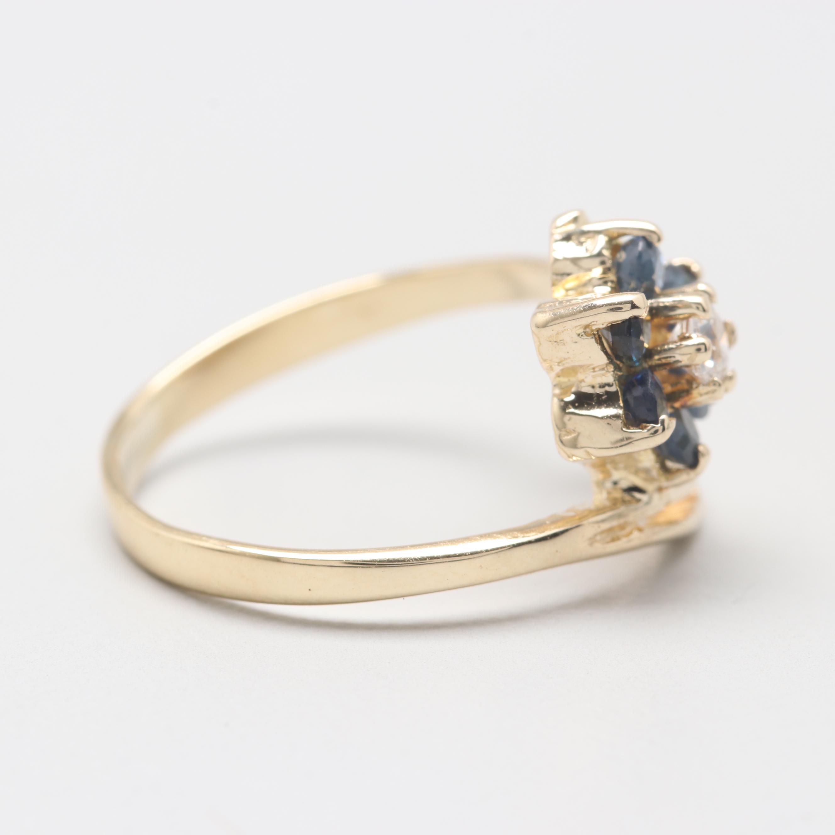 14K Yellow Gold Cubic Zirconia and Sapphire Ring