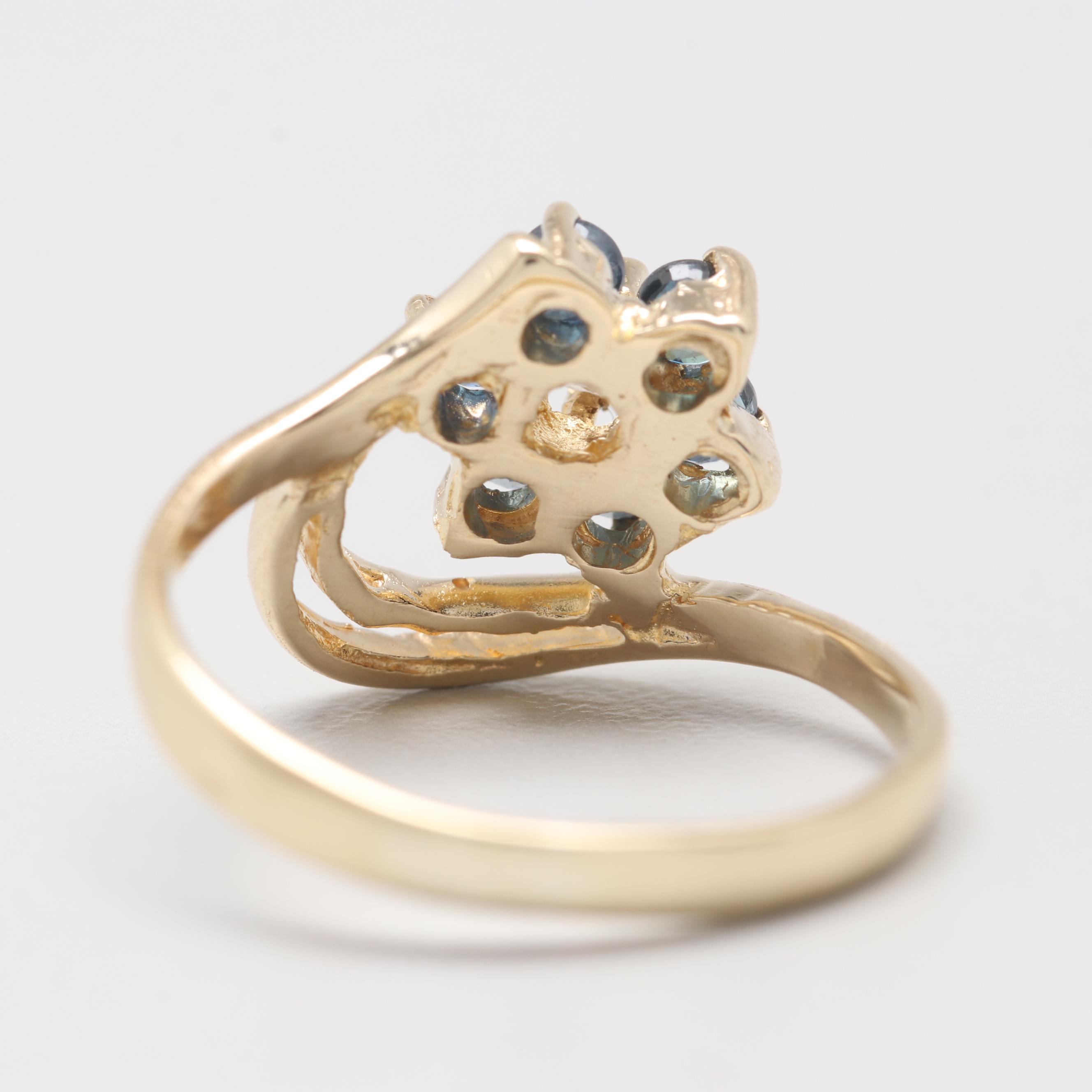 14K Yellow Gold Cubic Zirconia and Sapphire Ring
