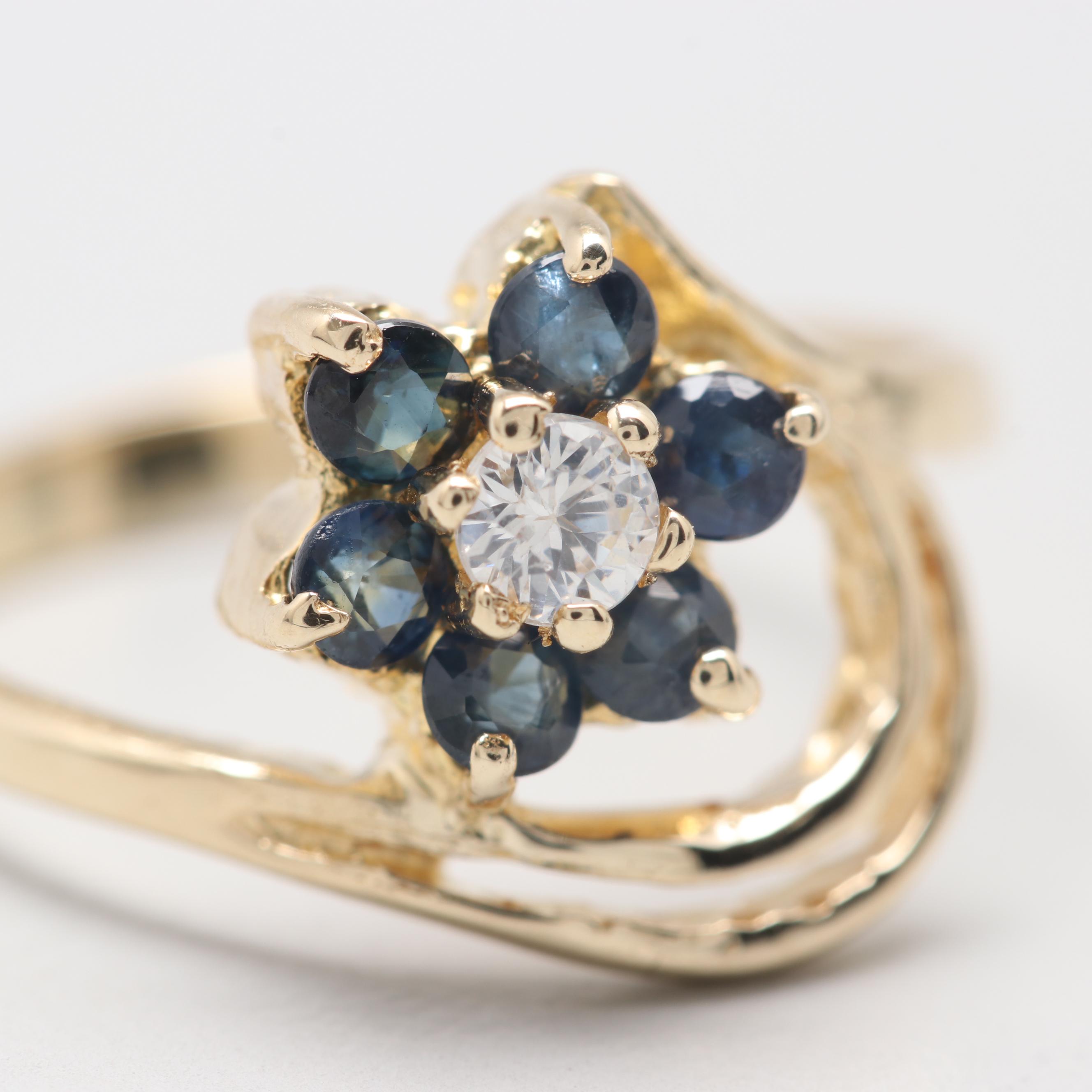 14K Yellow Gold Cubic Zirconia and Sapphire Ring