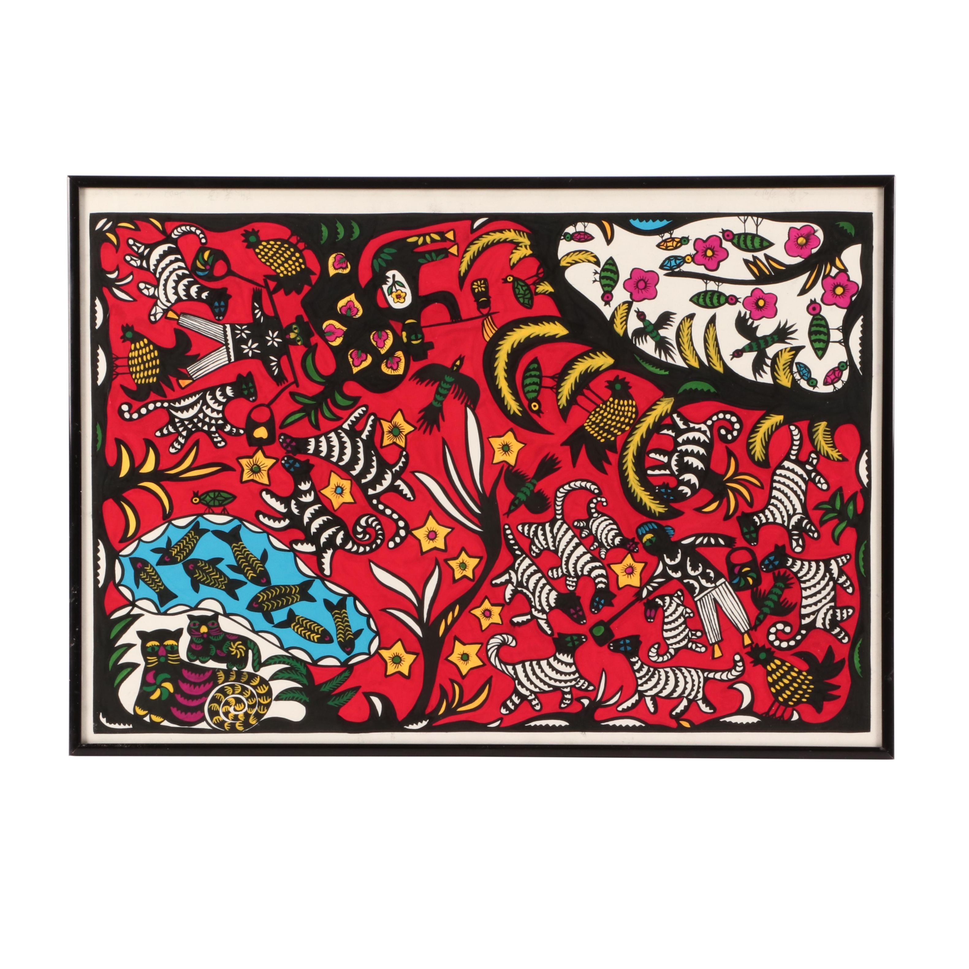 Folk Art Gouache Painting