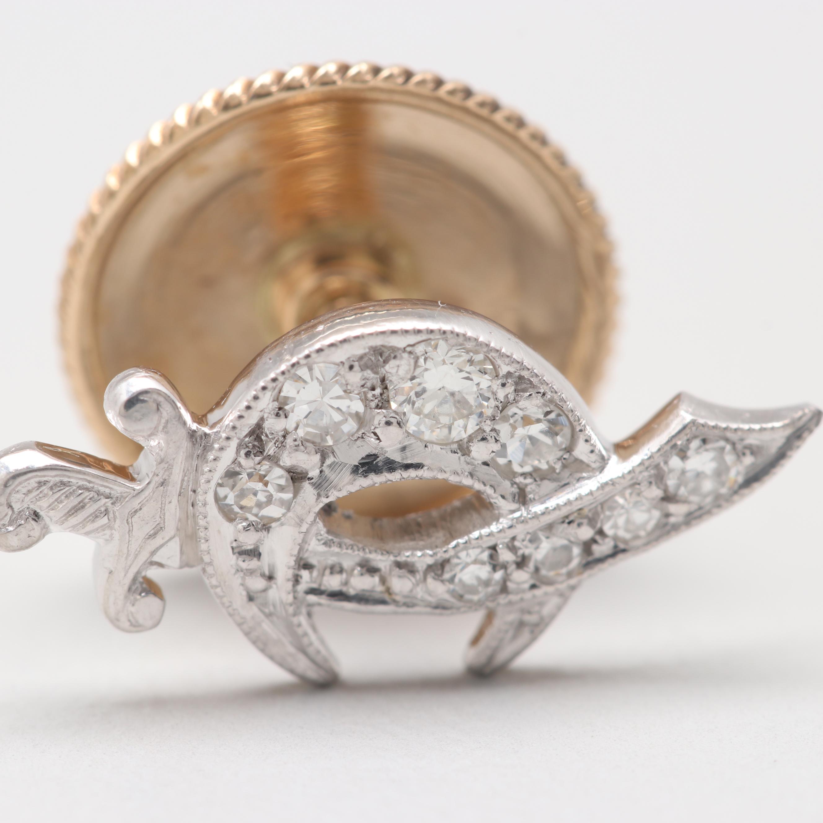 Platinum and 14K Yellow Gold Diamond Shriner Tie Tack