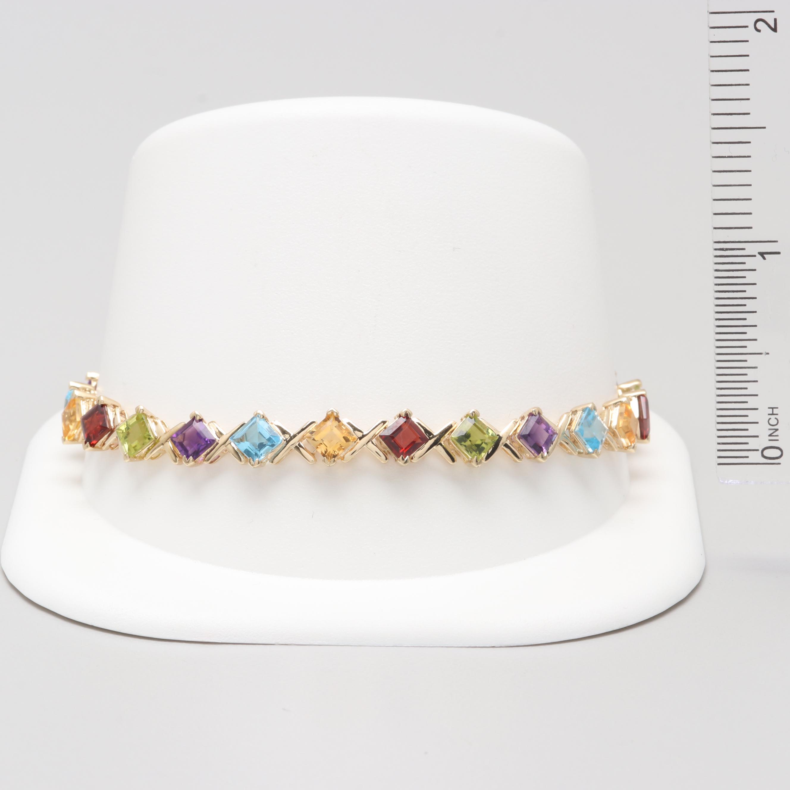 10K Yellow Gold Bracelet Including Topaz, Amethyst, and Citrine