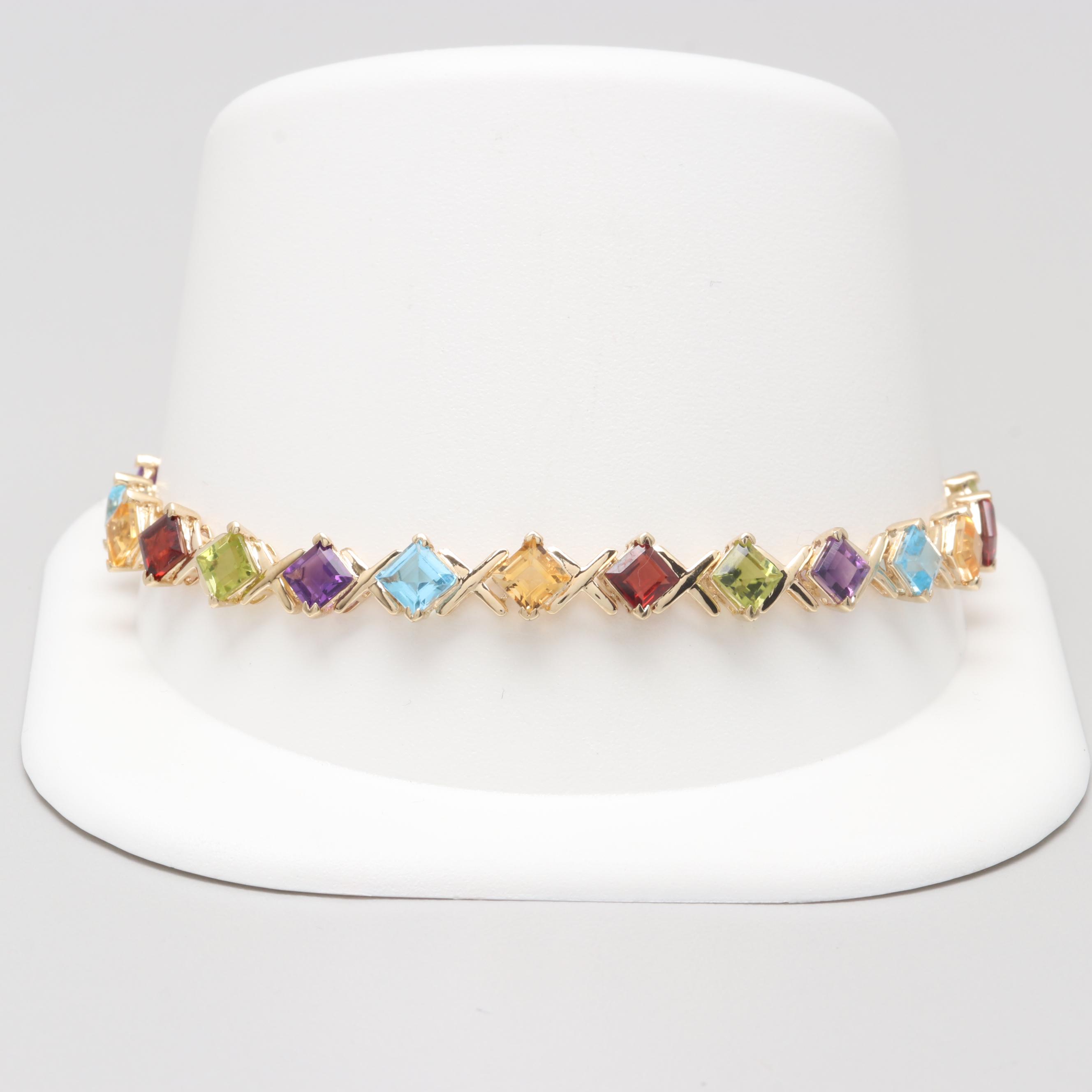 10K Yellow Gold Bracelet Including Topaz, Amethyst, and Citrine