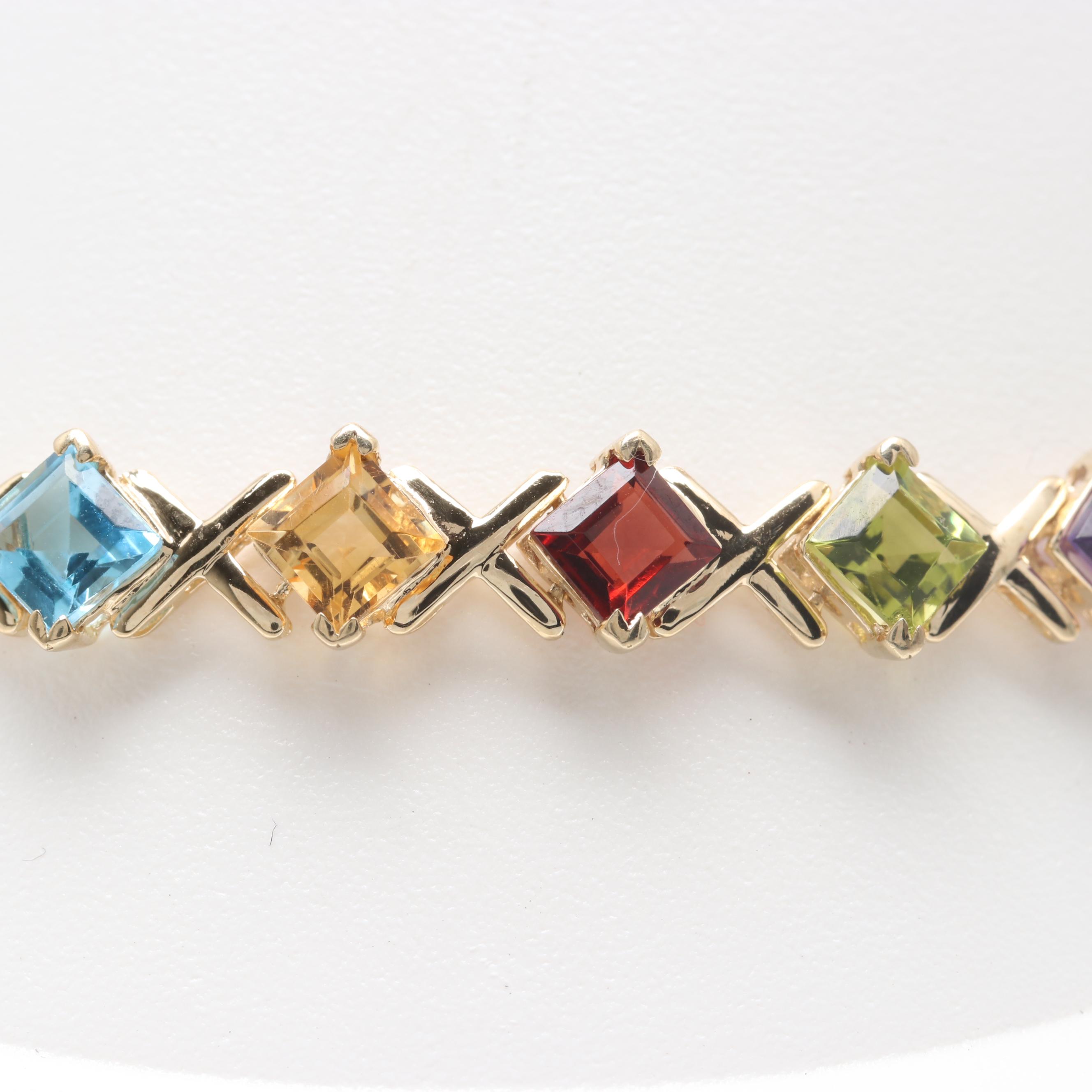 10K Yellow Gold Bracelet Including Topaz, Amethyst, and Citrine