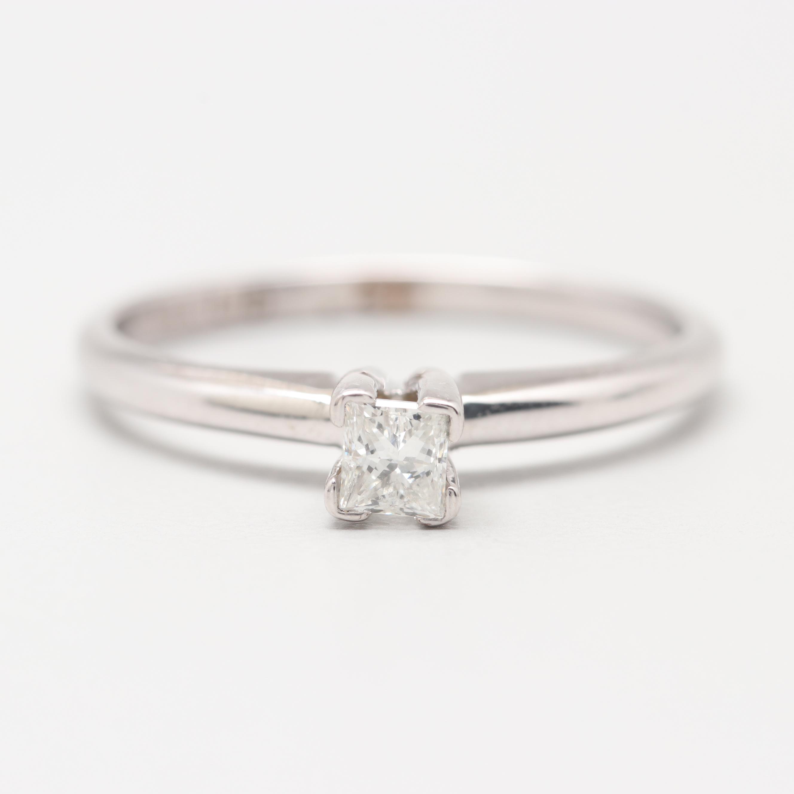 14K White Gold Diamond Solitaire Ring
