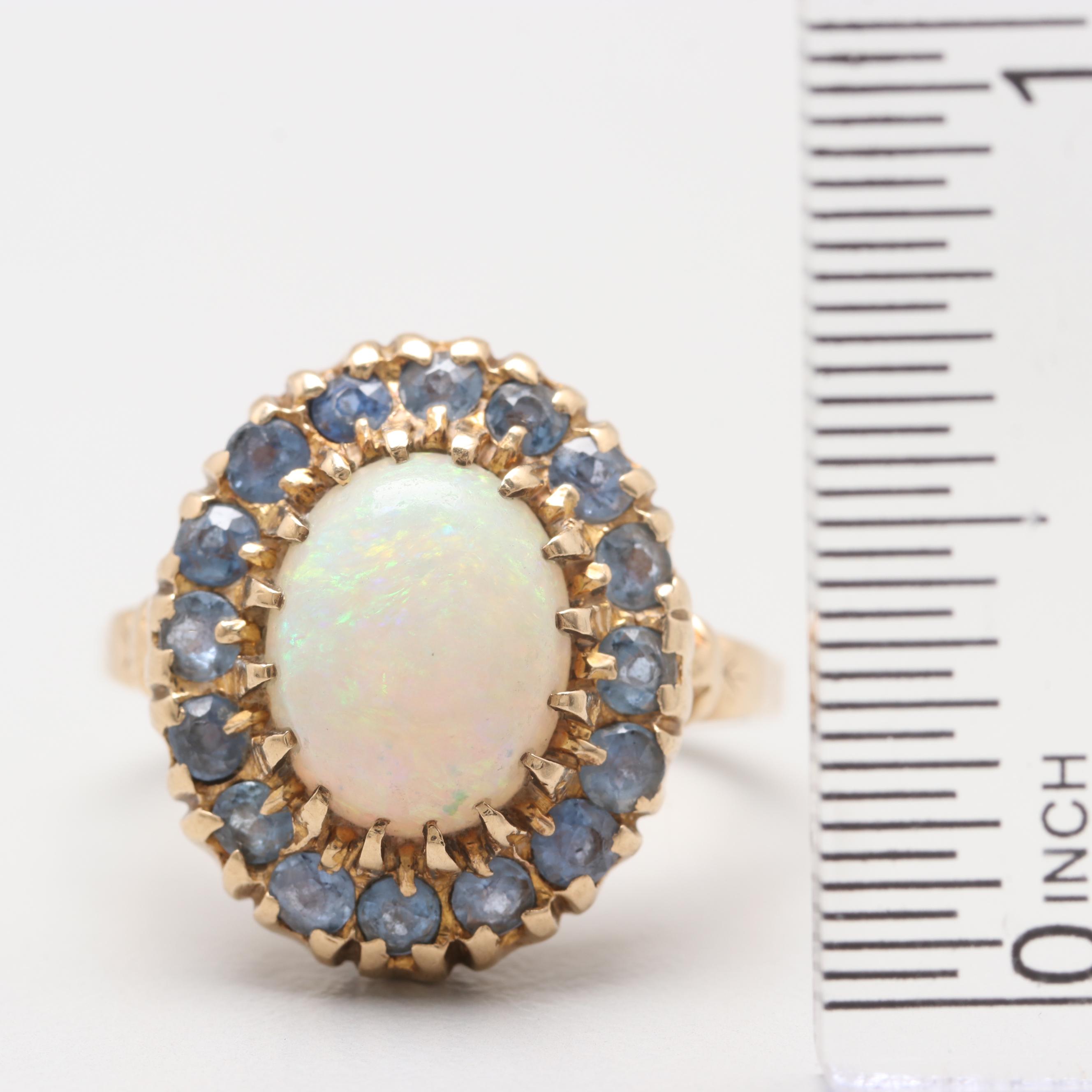 14K Yellow Gold Opal and Blue Sapphire Ring