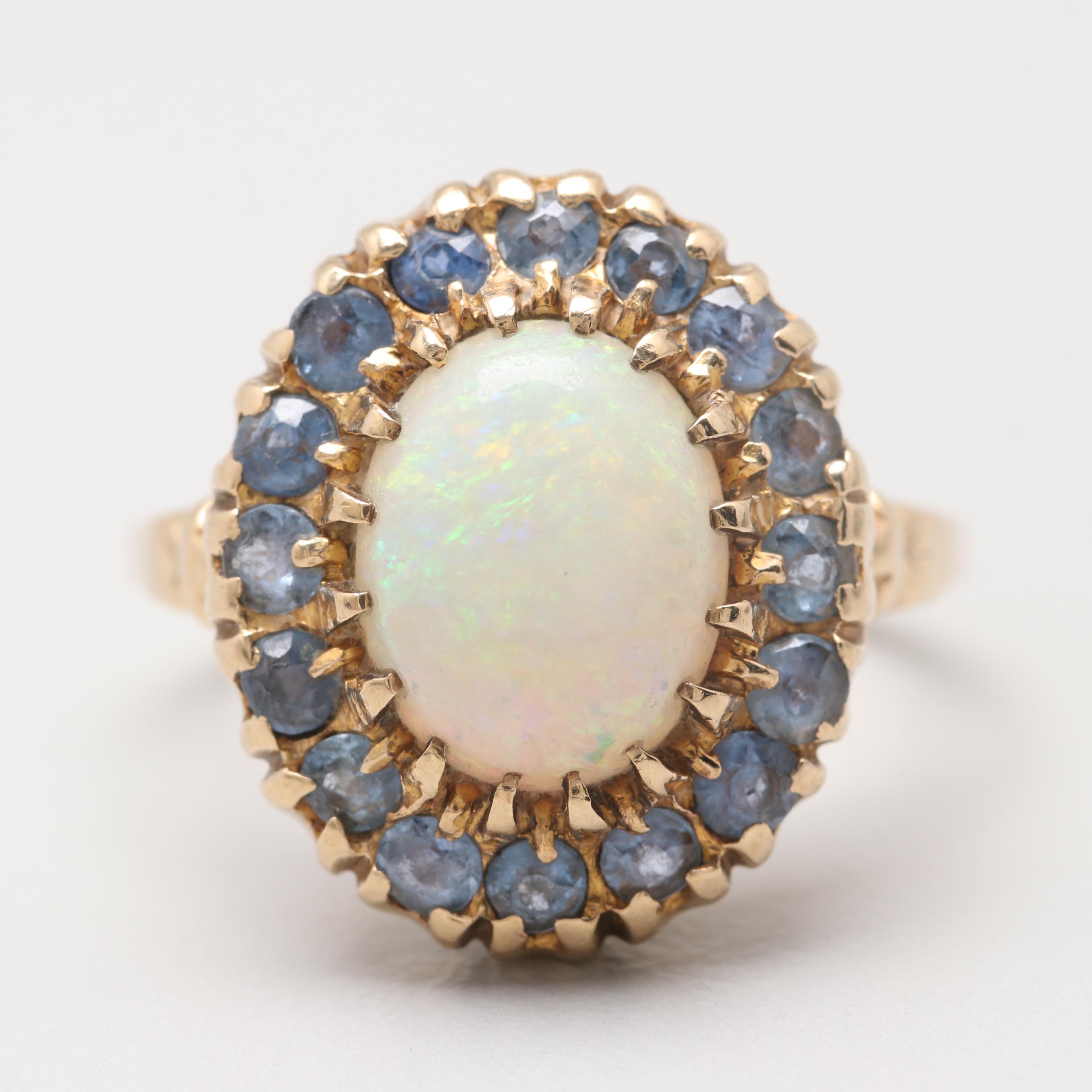 14K Yellow Gold Opal and Blue Sapphire Ring