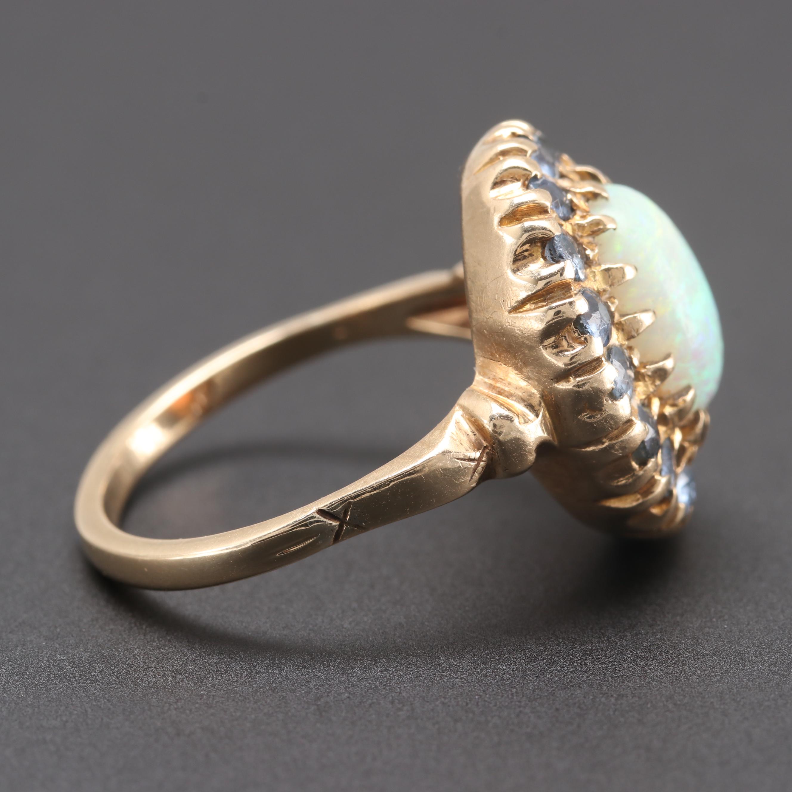 14K Yellow Gold Opal and Blue Sapphire Ring