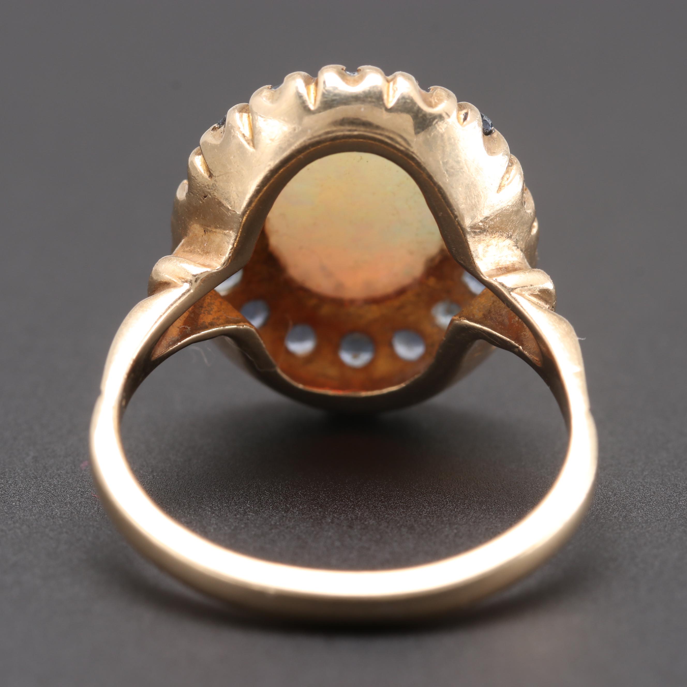 14K Yellow Gold Opal and Blue Sapphire Ring