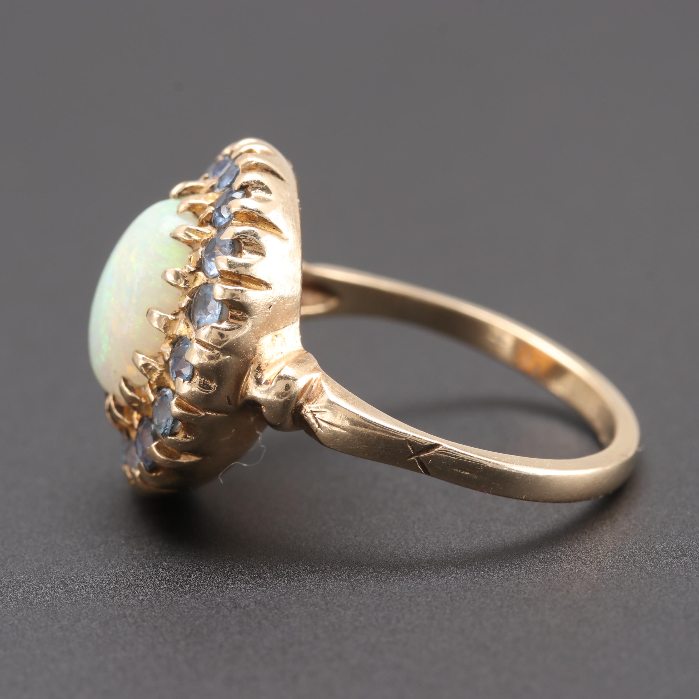 14K Yellow Gold Opal and Blue Sapphire Ring