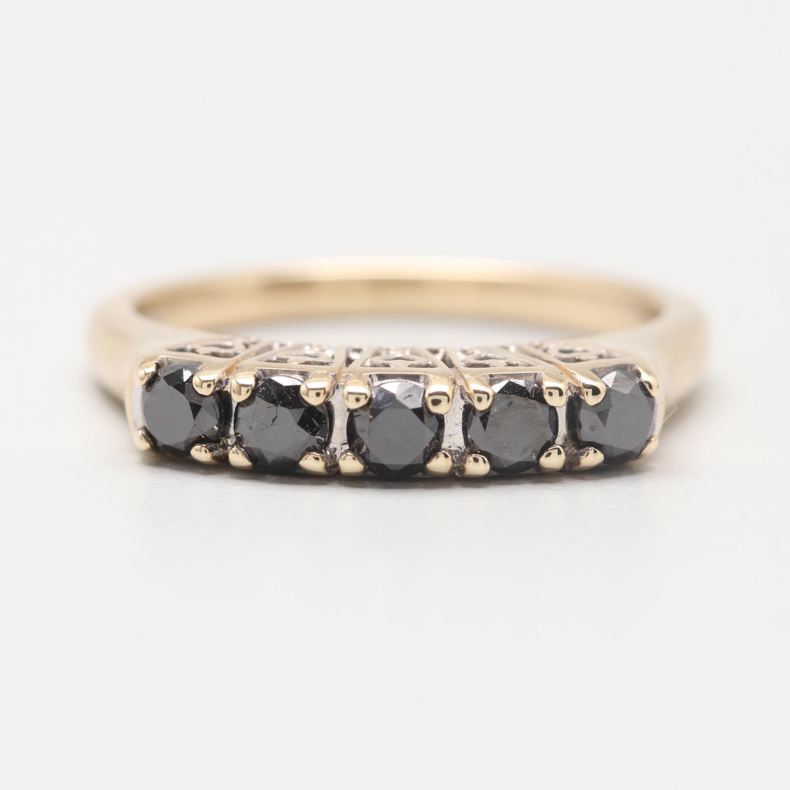 14K Yellow Gold Black Diamond Ring