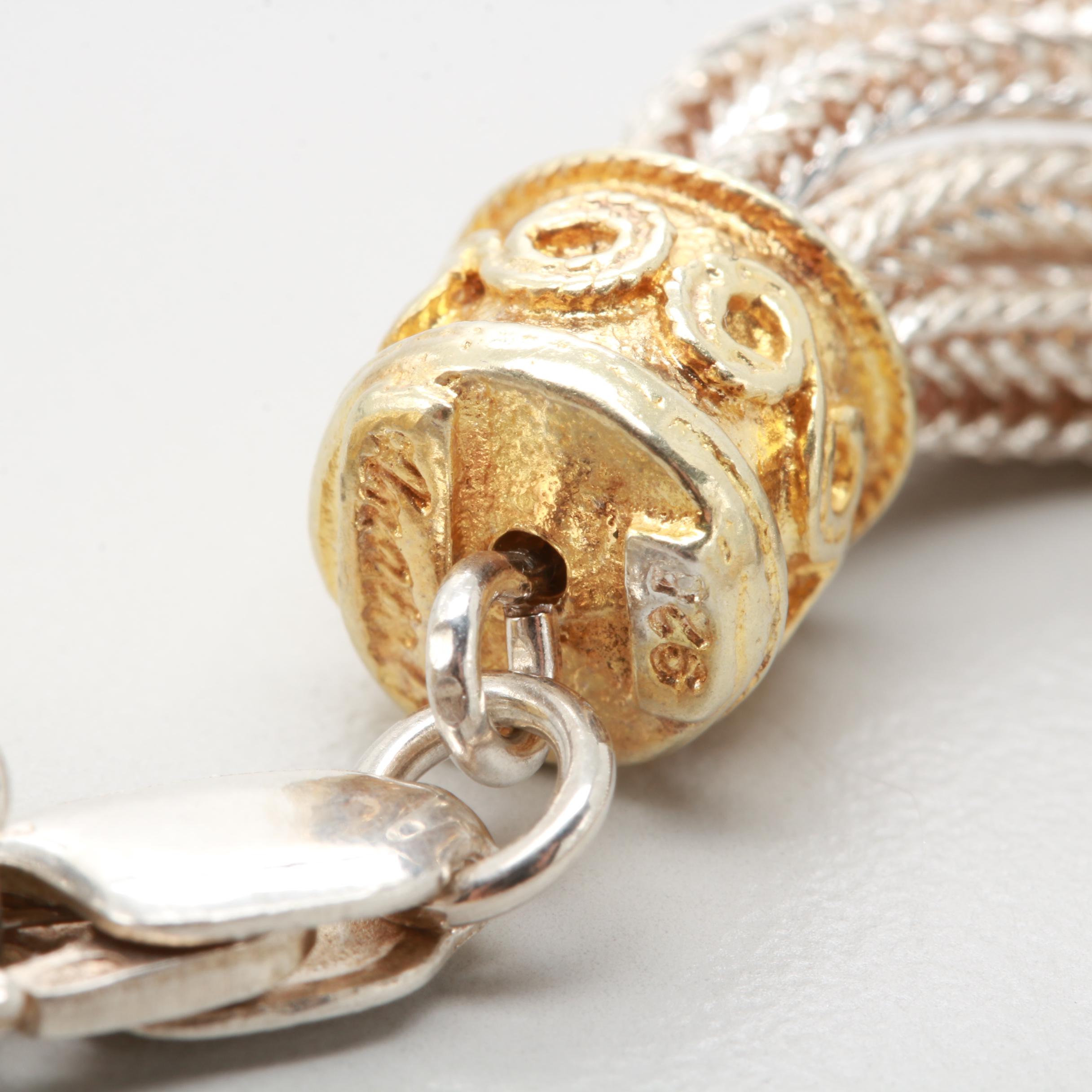 Sterling Silver Eight Chain Necklace with Gold Tone Accents