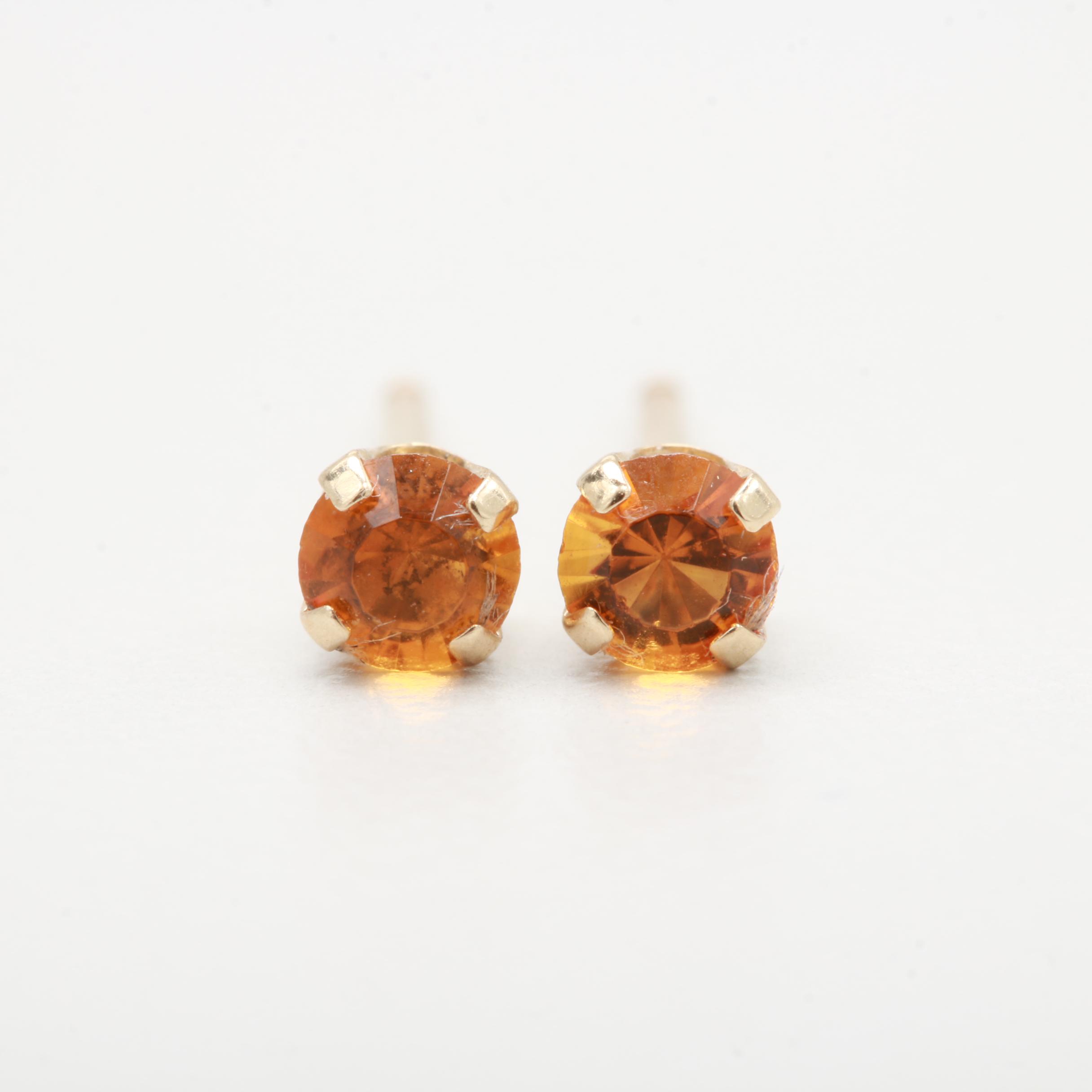 14K Yellow Gold Glass Stud Earrings