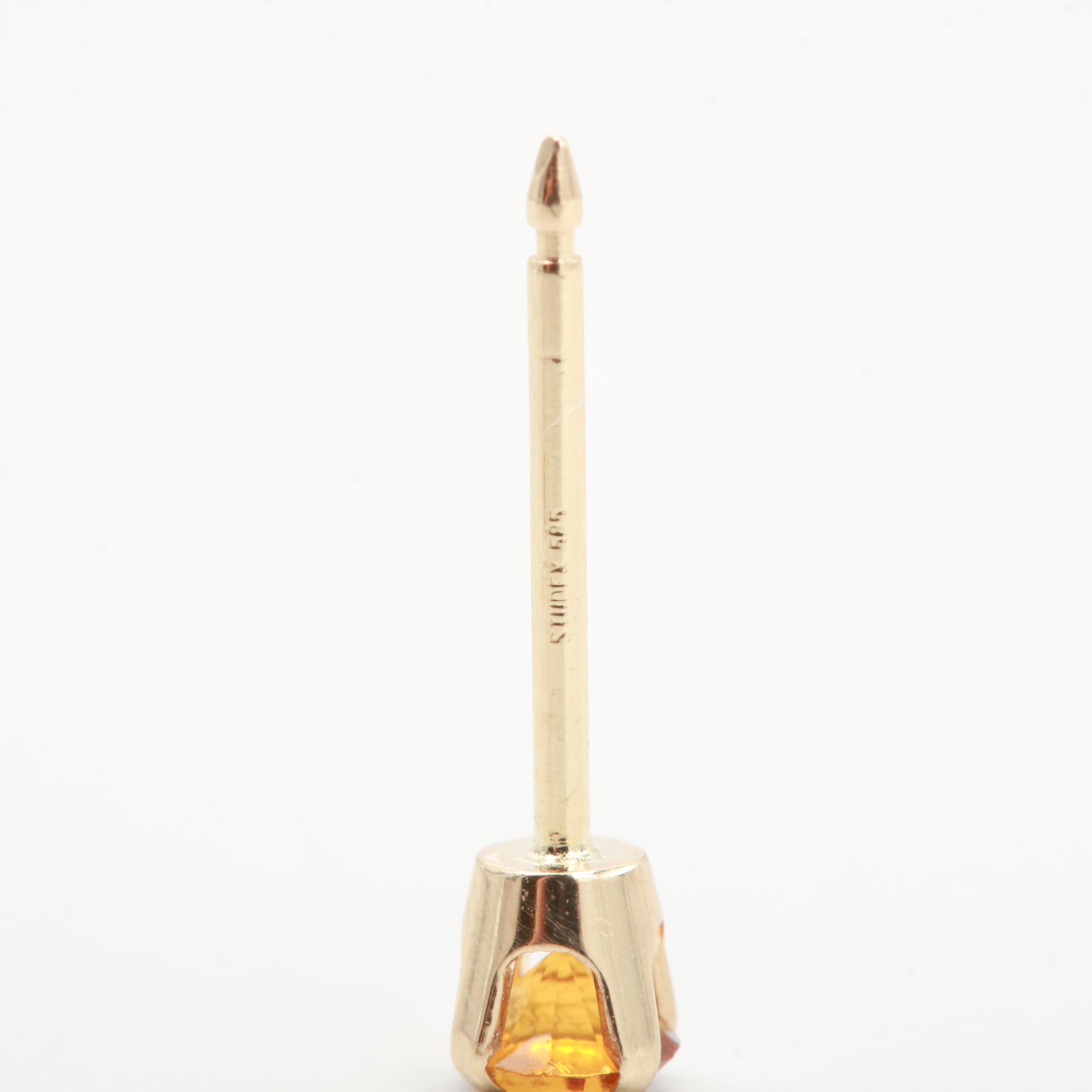 14K Yellow Gold Glass Stud Earrings