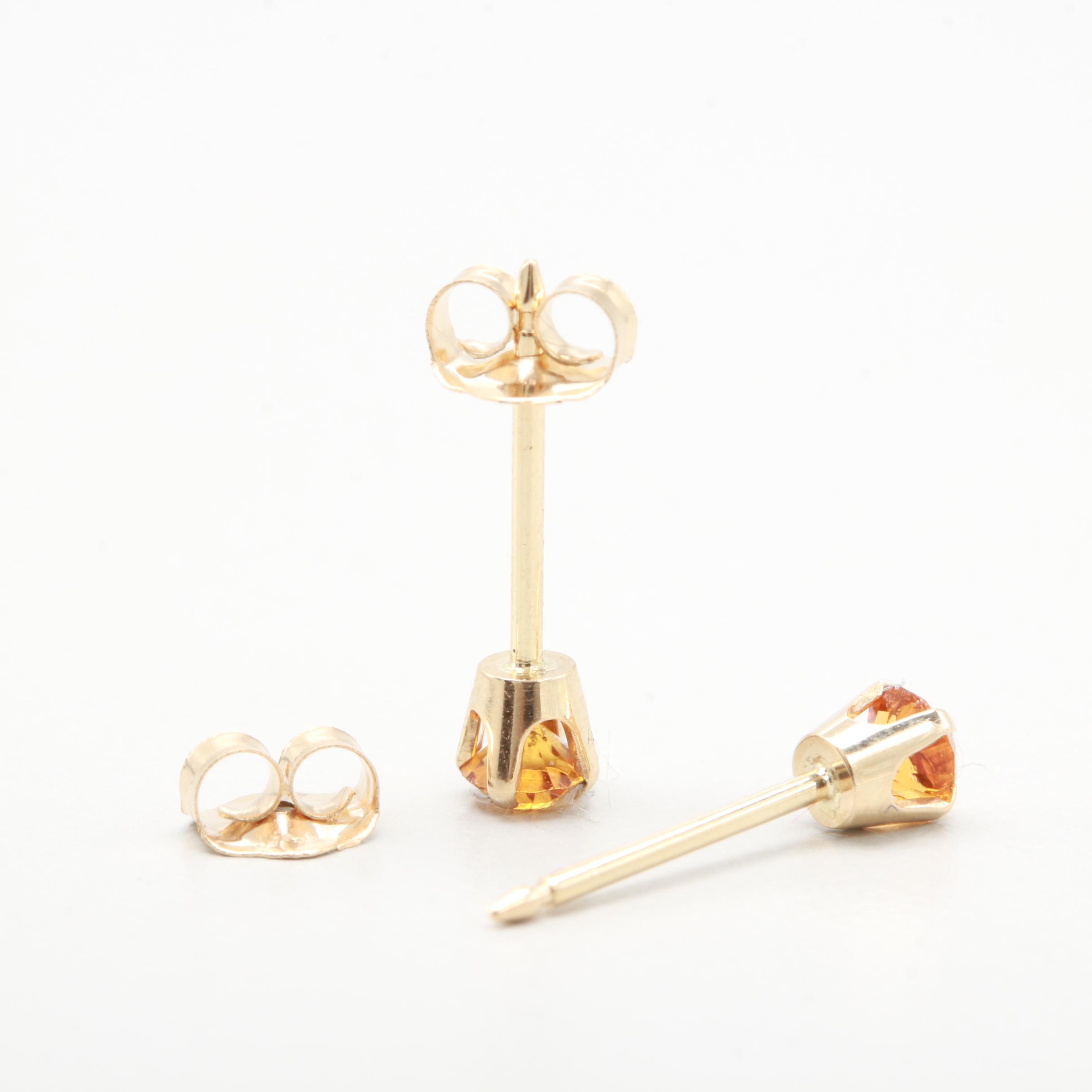 14K Yellow Gold Glass Stud Earrings