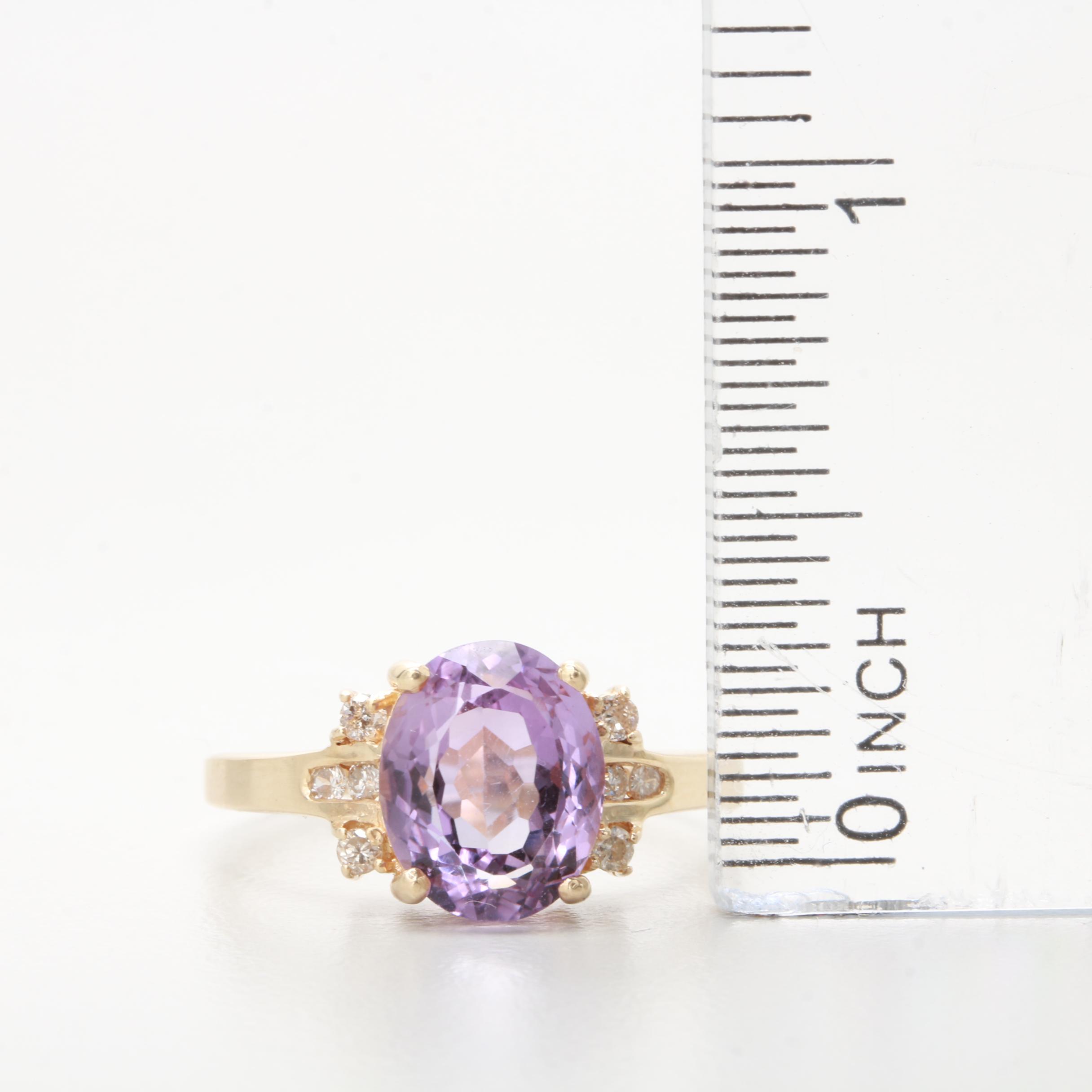 14K Yellow Gold Amethyst and Diamond Ring