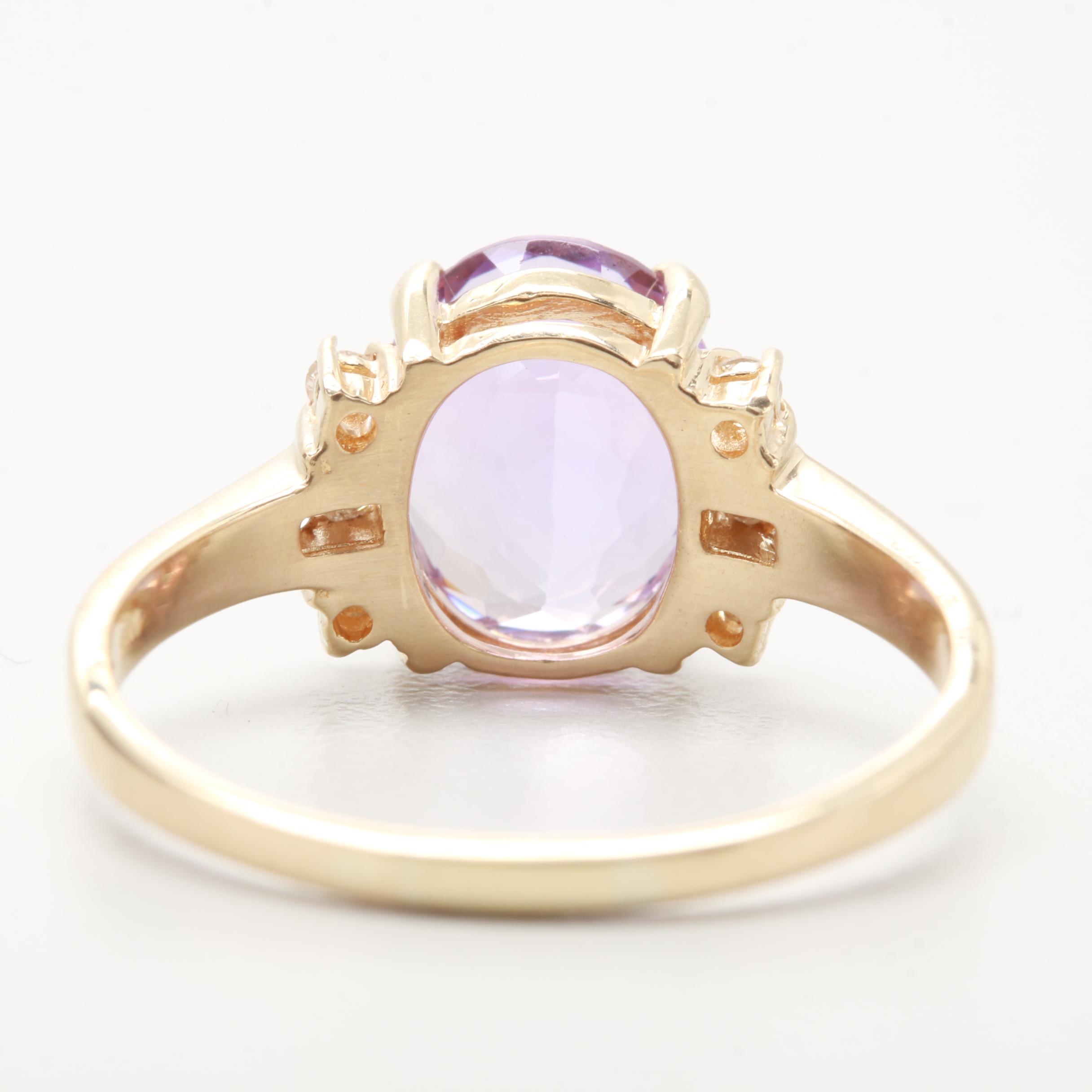 14K Yellow Gold Amethyst and Diamond Ring