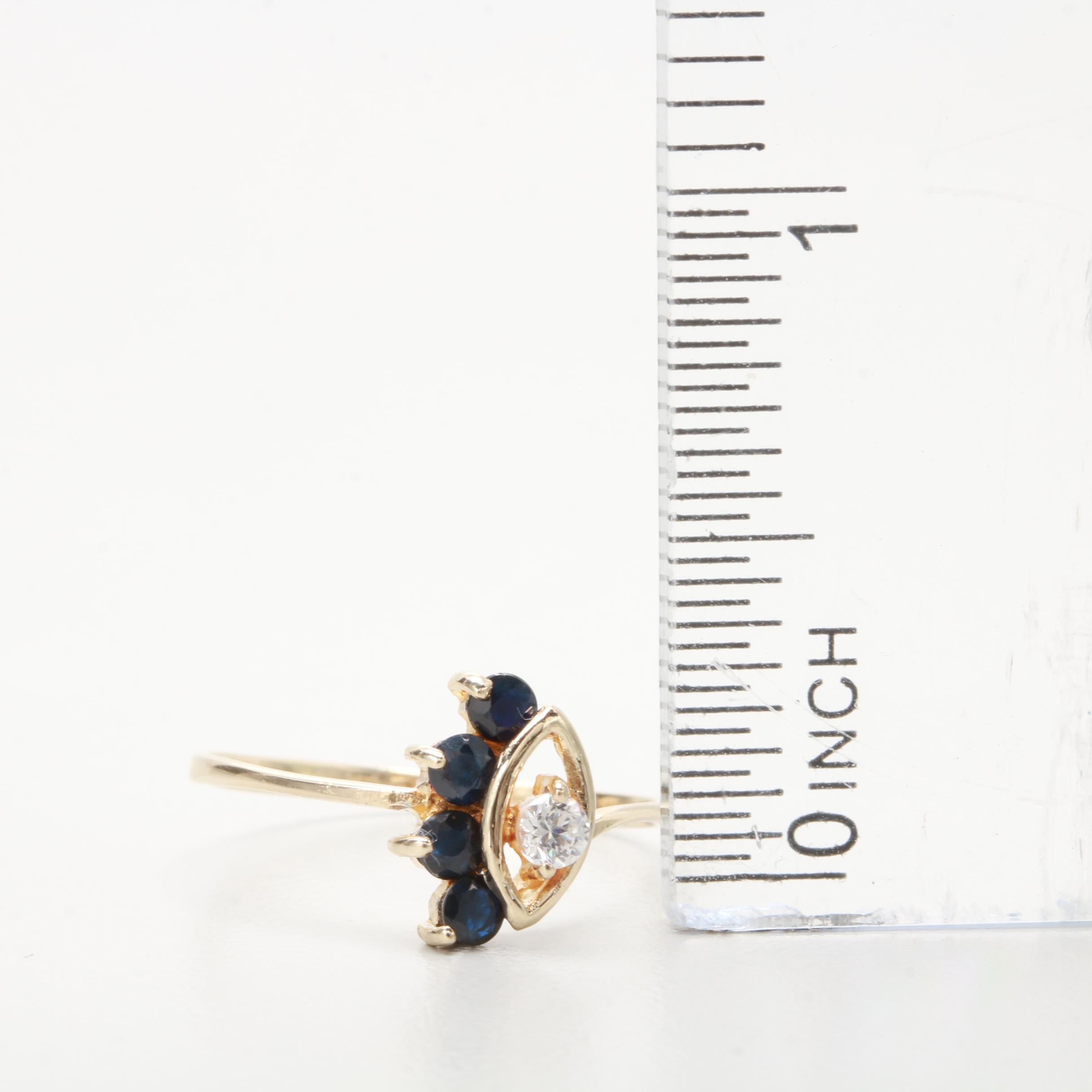 10K Yellow Gold Cubic Zirconia and Sapphire Ring