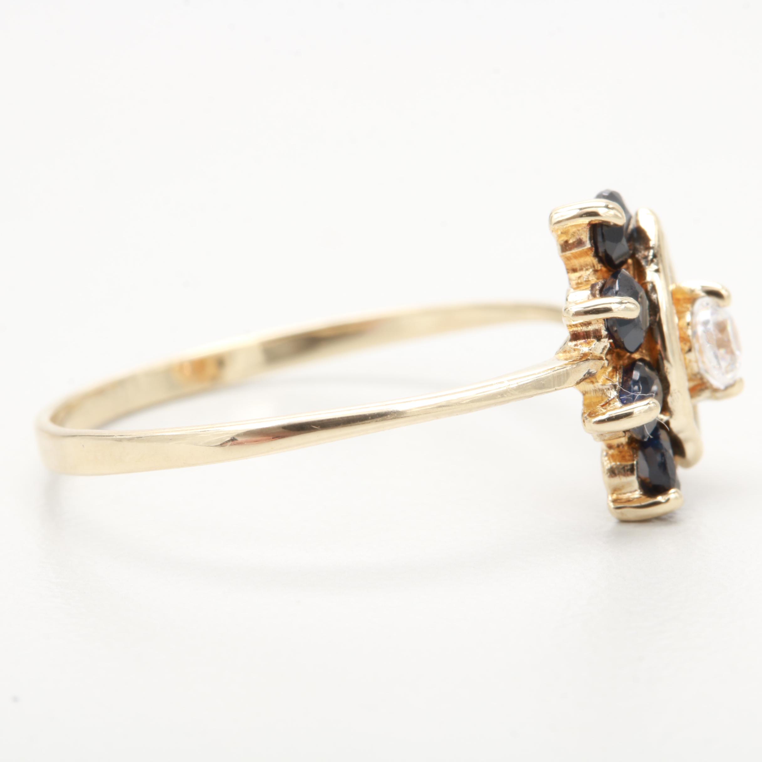 10K Yellow Gold Cubic Zirconia and Sapphire Ring