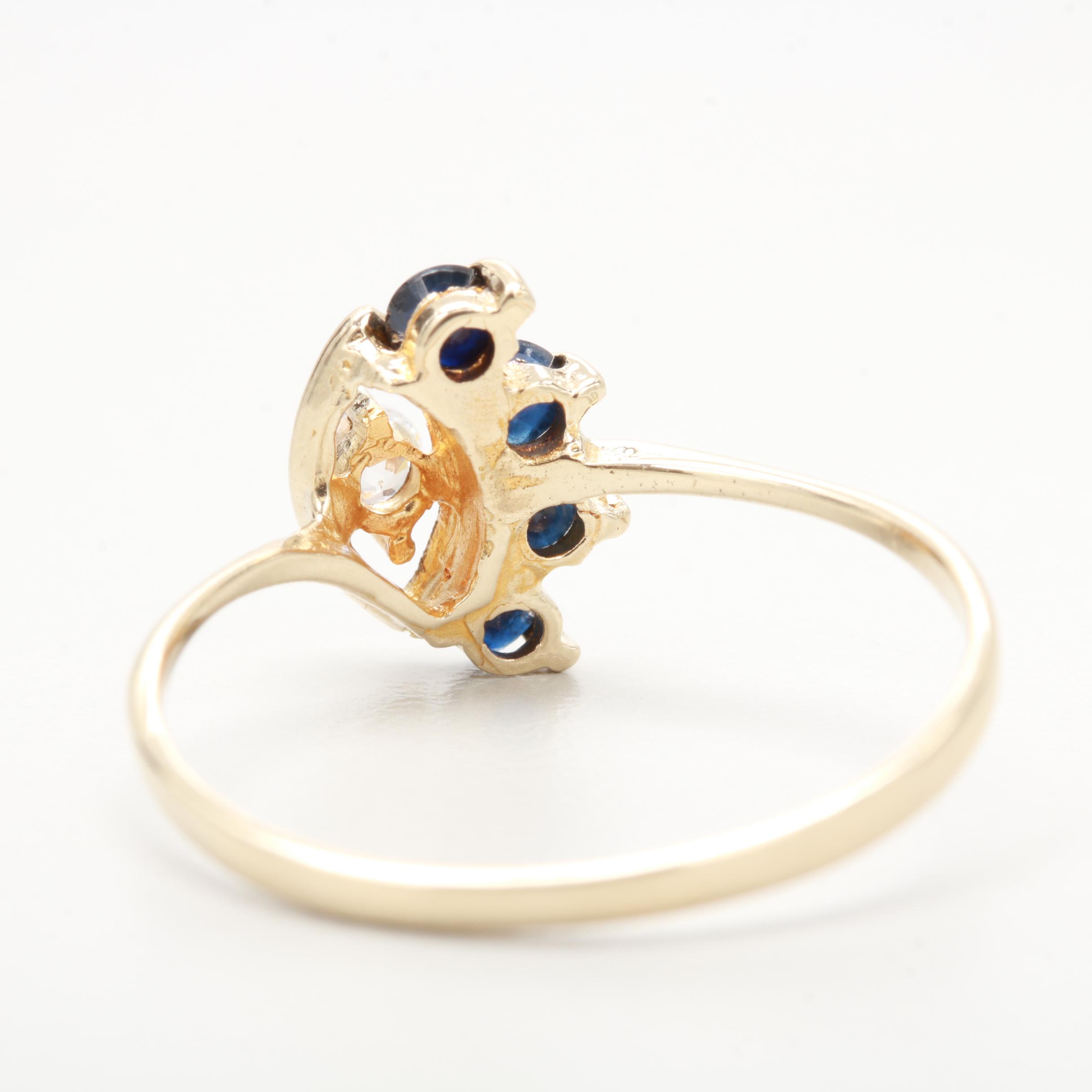 10K Yellow Gold Cubic Zirconia and Sapphire Ring