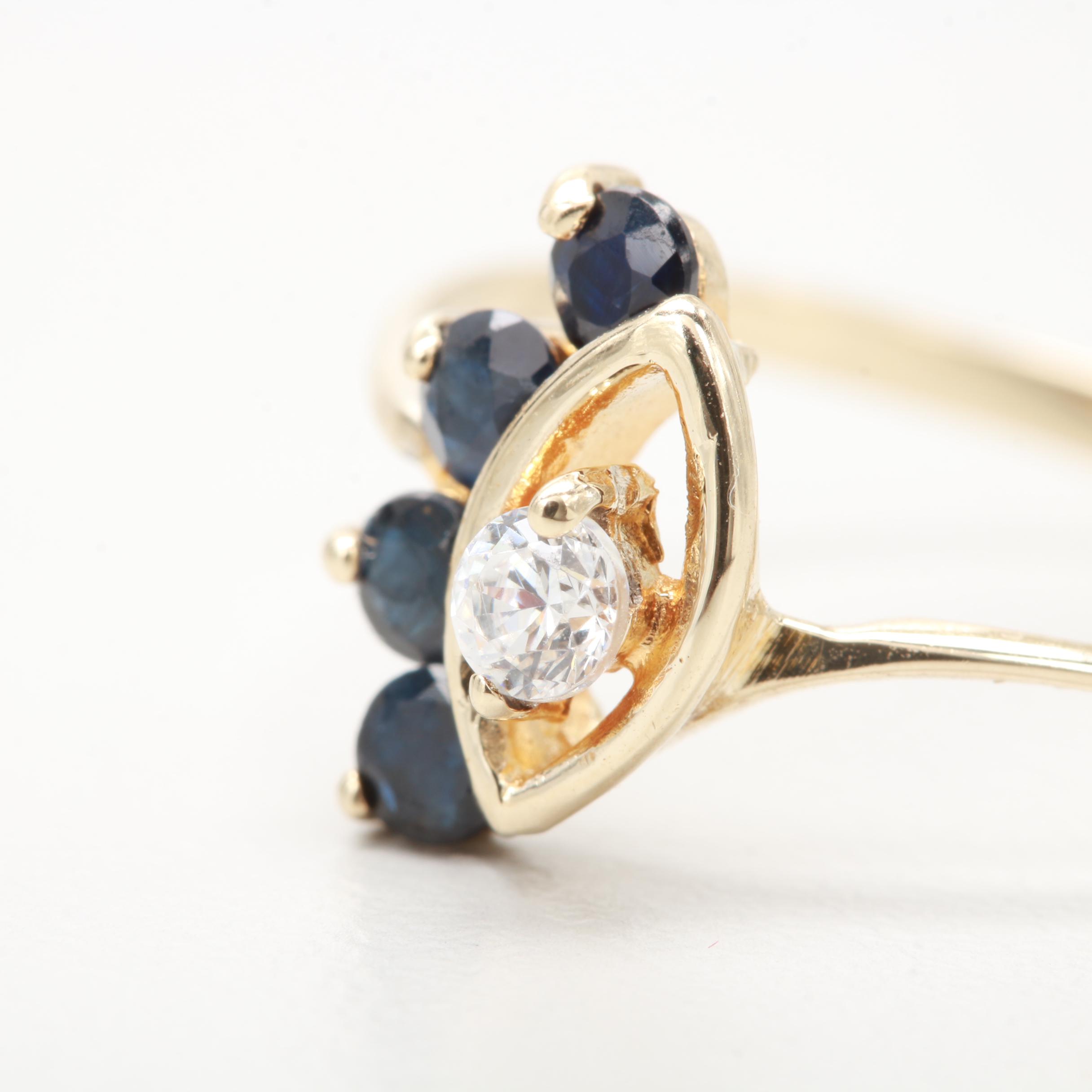 10K Yellow Gold Cubic Zirconia and Sapphire Ring