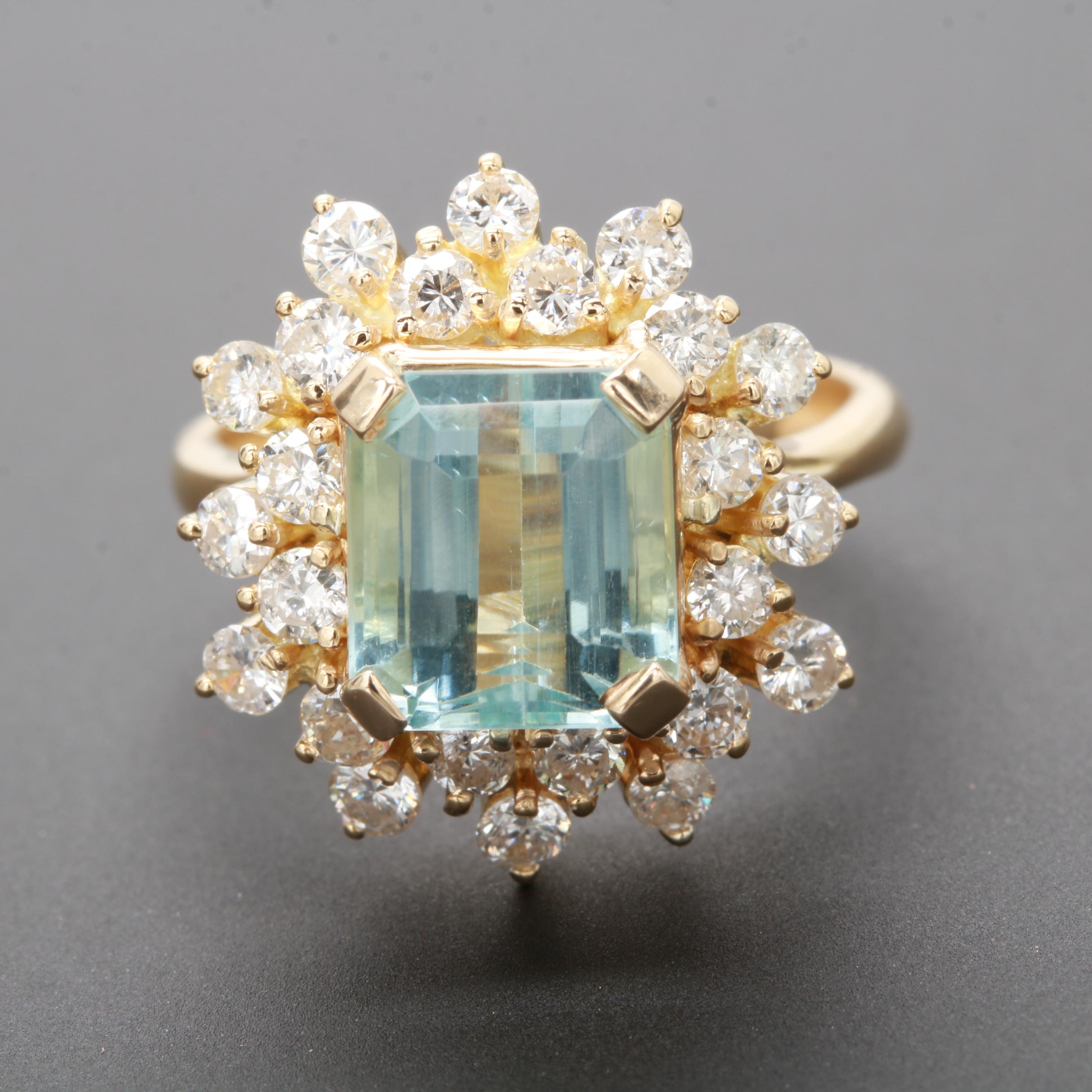 14K Yellow Gold 3.02 CT Aquamarine and 1.14 CTW Diamond Ring