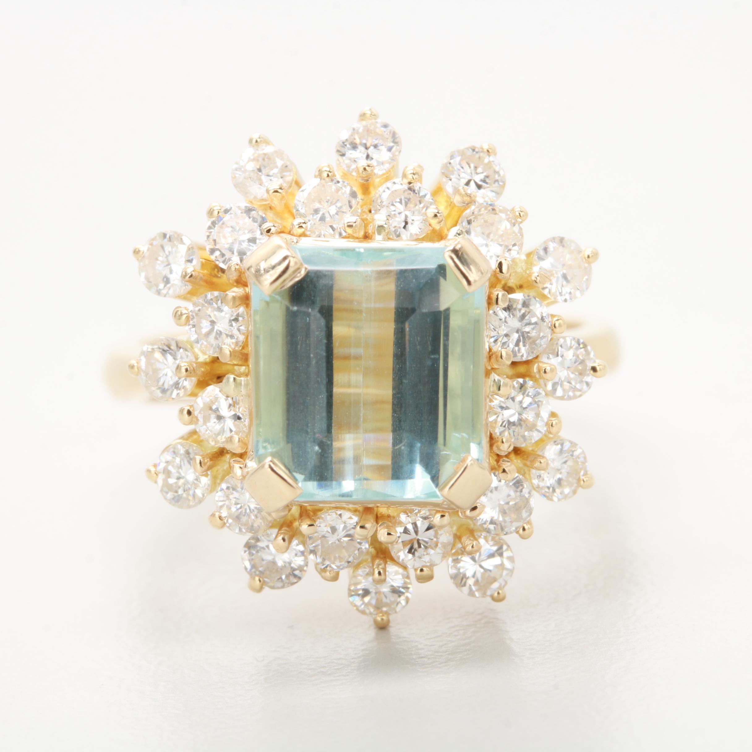 14K Yellow Gold 3.02 CT Aquamarine and 1.14 CTW Diamond Ring