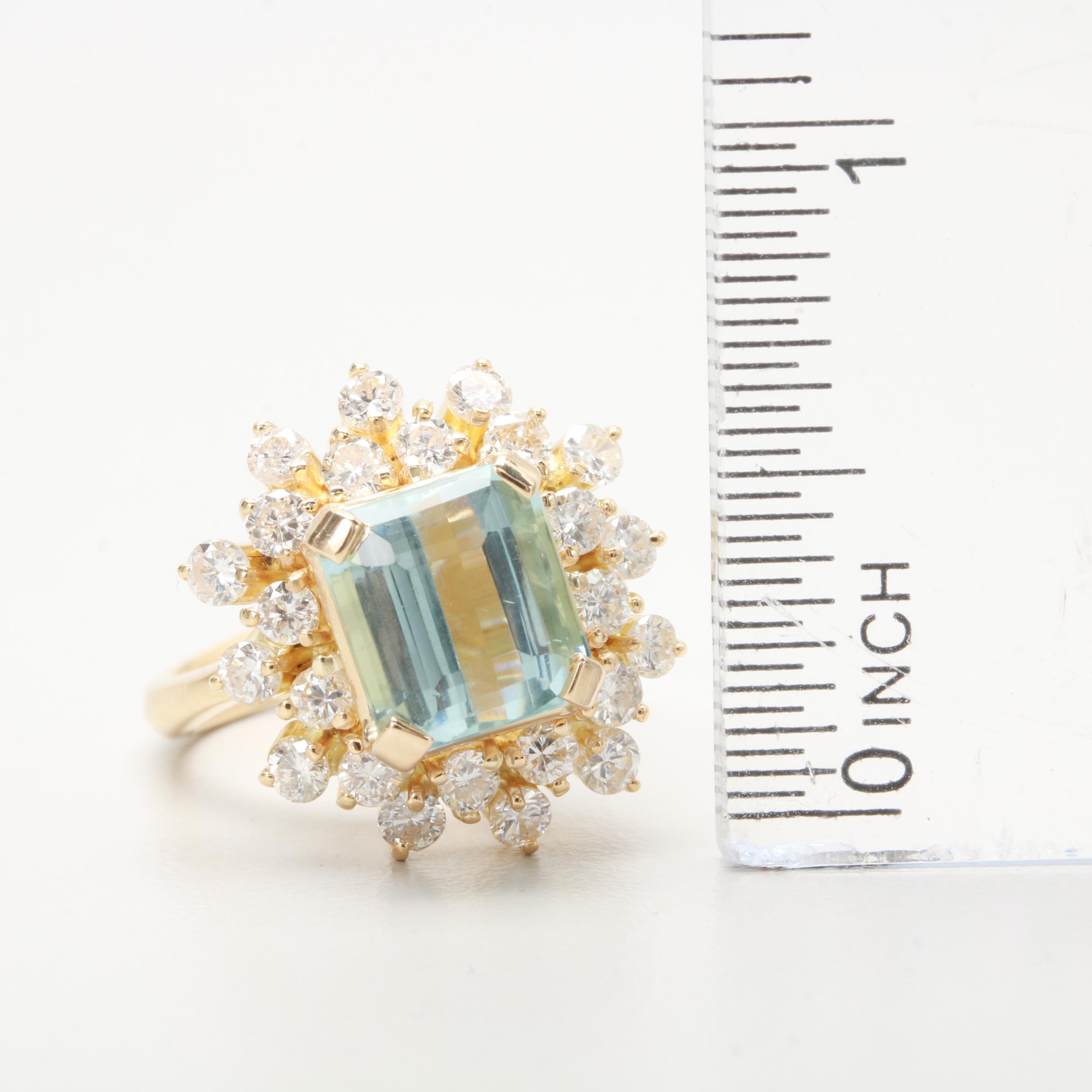14K Yellow Gold 3.02 CT Aquamarine and 1.14 CTW Diamond Ring