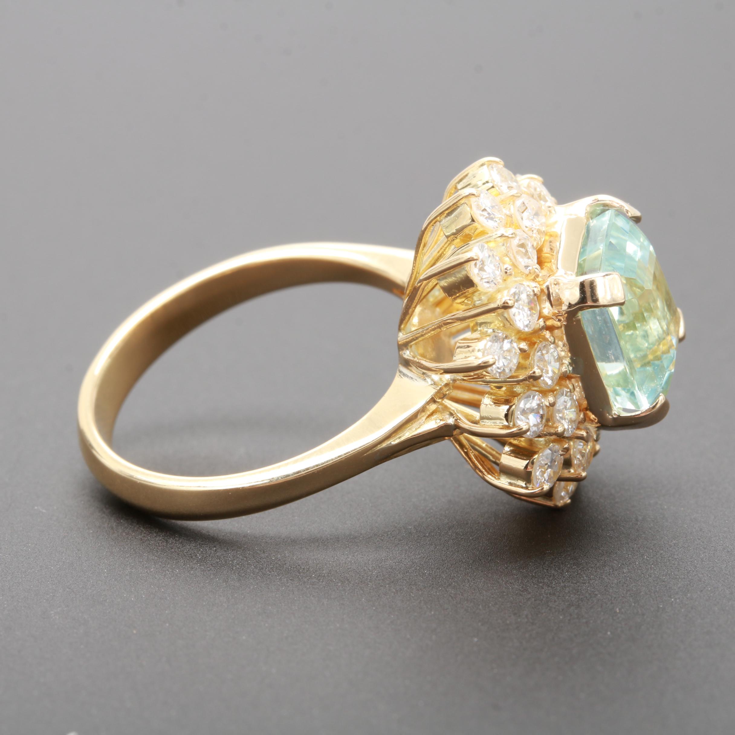14K Yellow Gold 3.02 CT Aquamarine and 1.14 CTW Diamond Ring