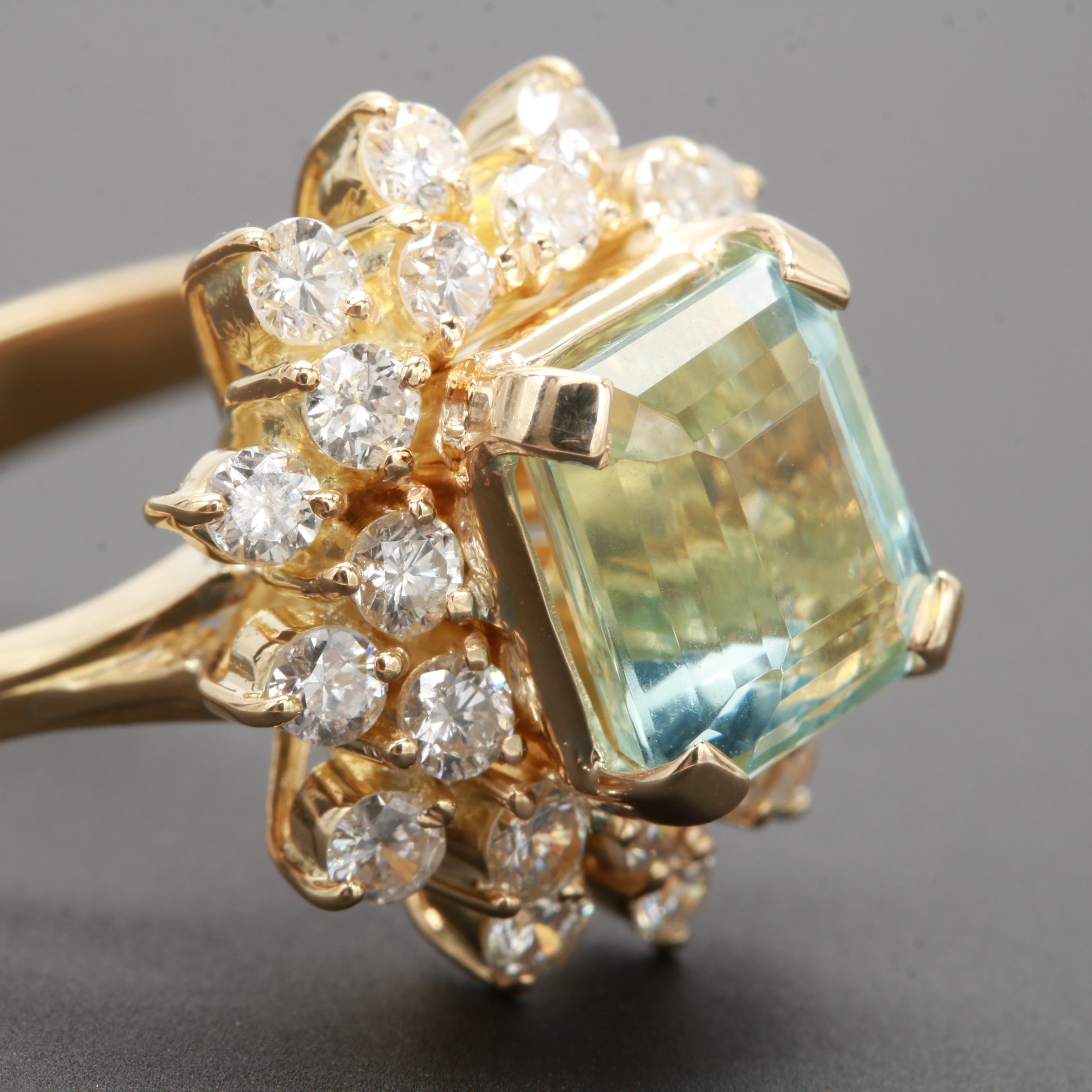 14K Yellow Gold 3.02 CT Aquamarine and 1.14 CTW Diamond Ring