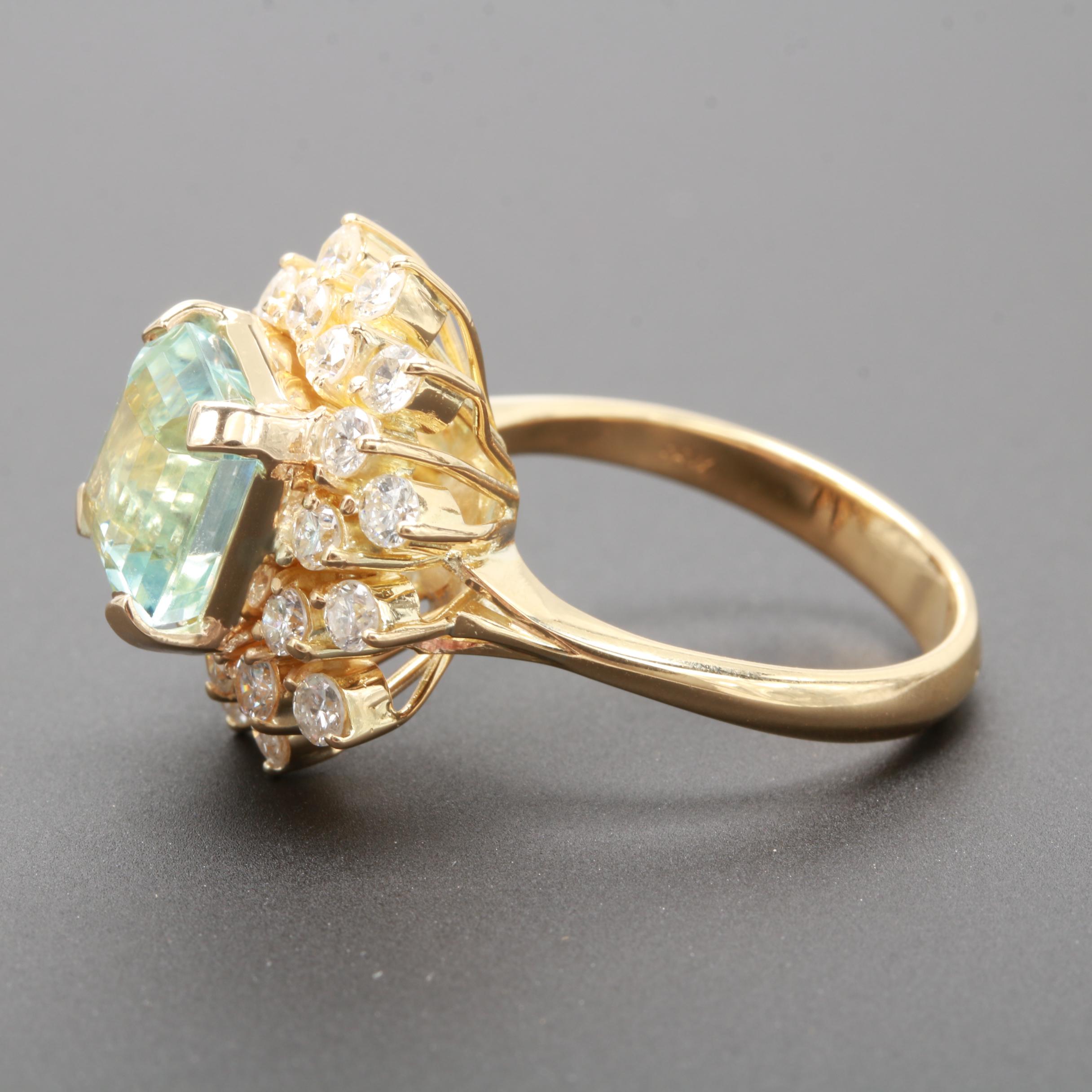 14K Yellow Gold 3.02 CT Aquamarine and 1.14 CTW Diamond Ring