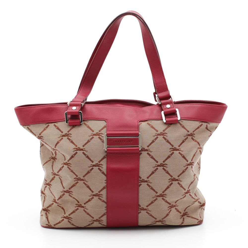 Longchamp Paris Canvas and Red Leather Tote