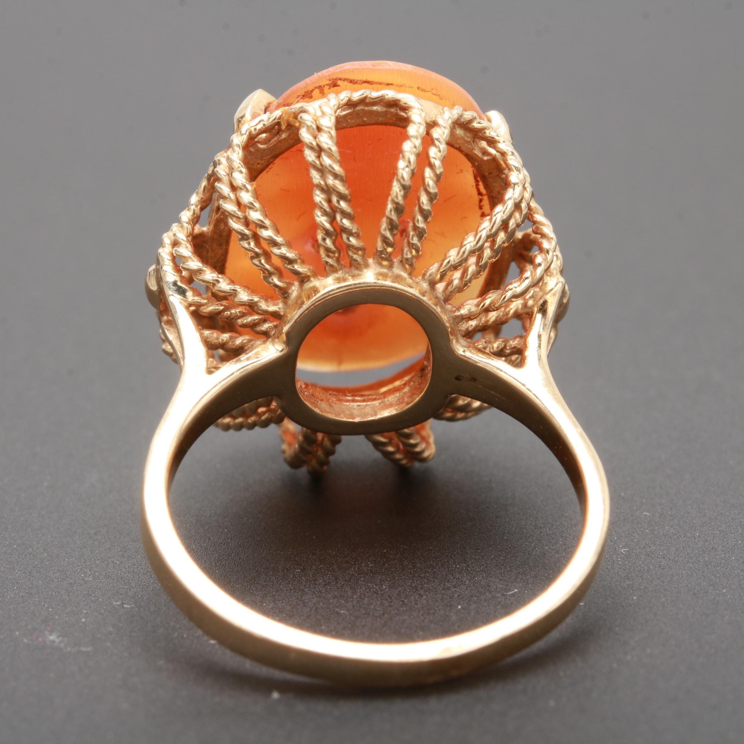 10K Yellow Gold Helmet Shell and Diamond Habillé Cameo Ring