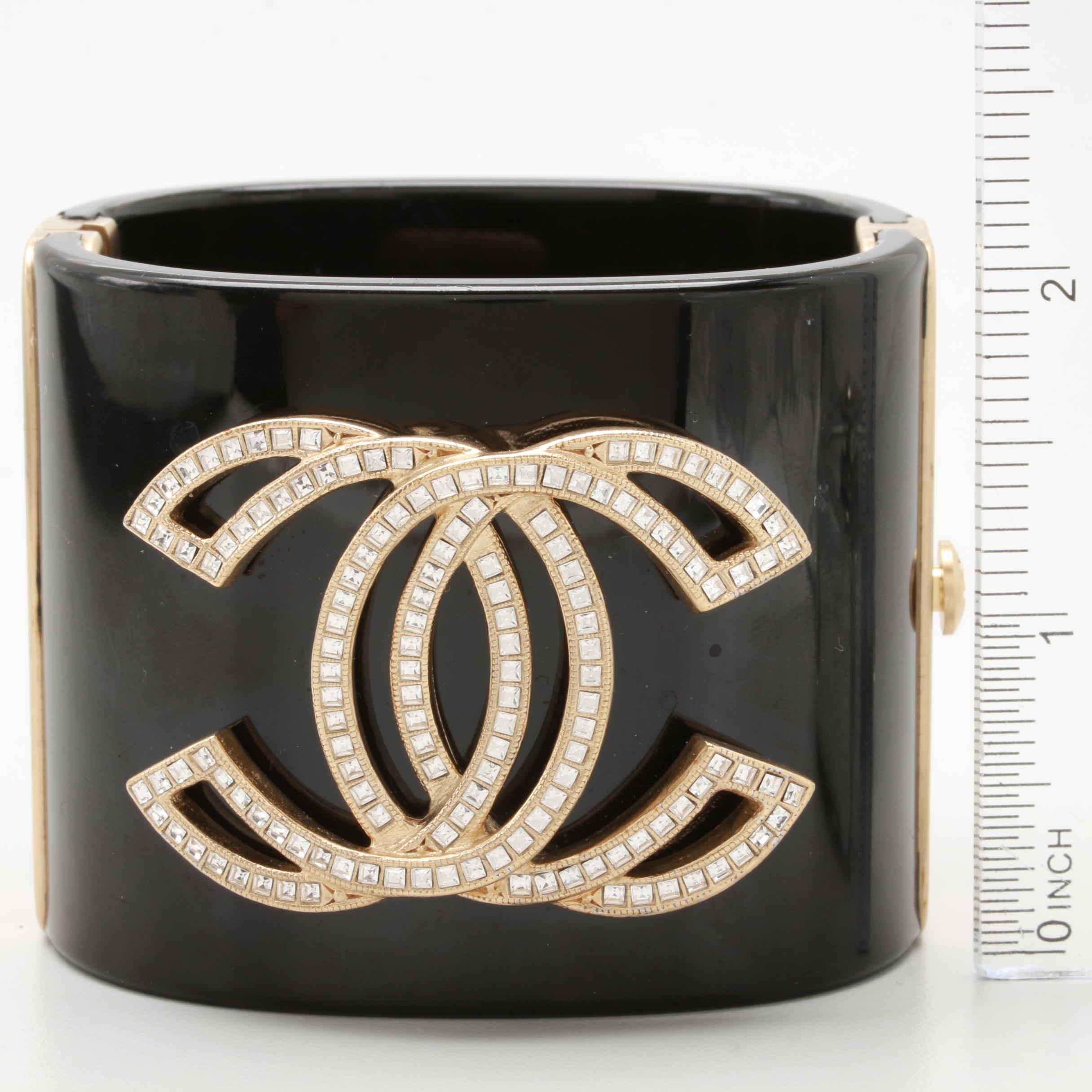 Chanel Wide Hinged Bangle Glass and Resin Bracelet