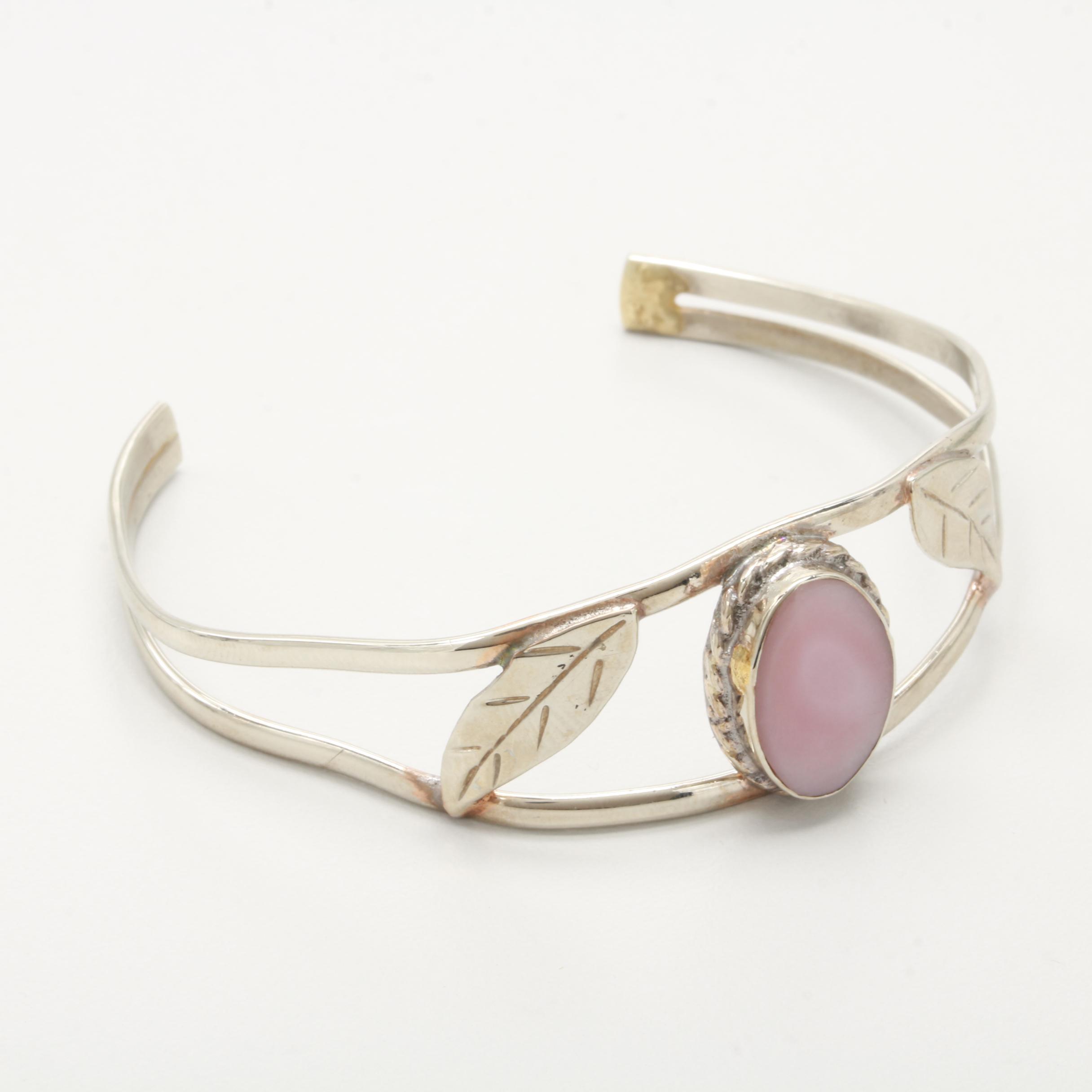 Mexico Alpaca Silver and Pink Mother of Pearl Bracelet