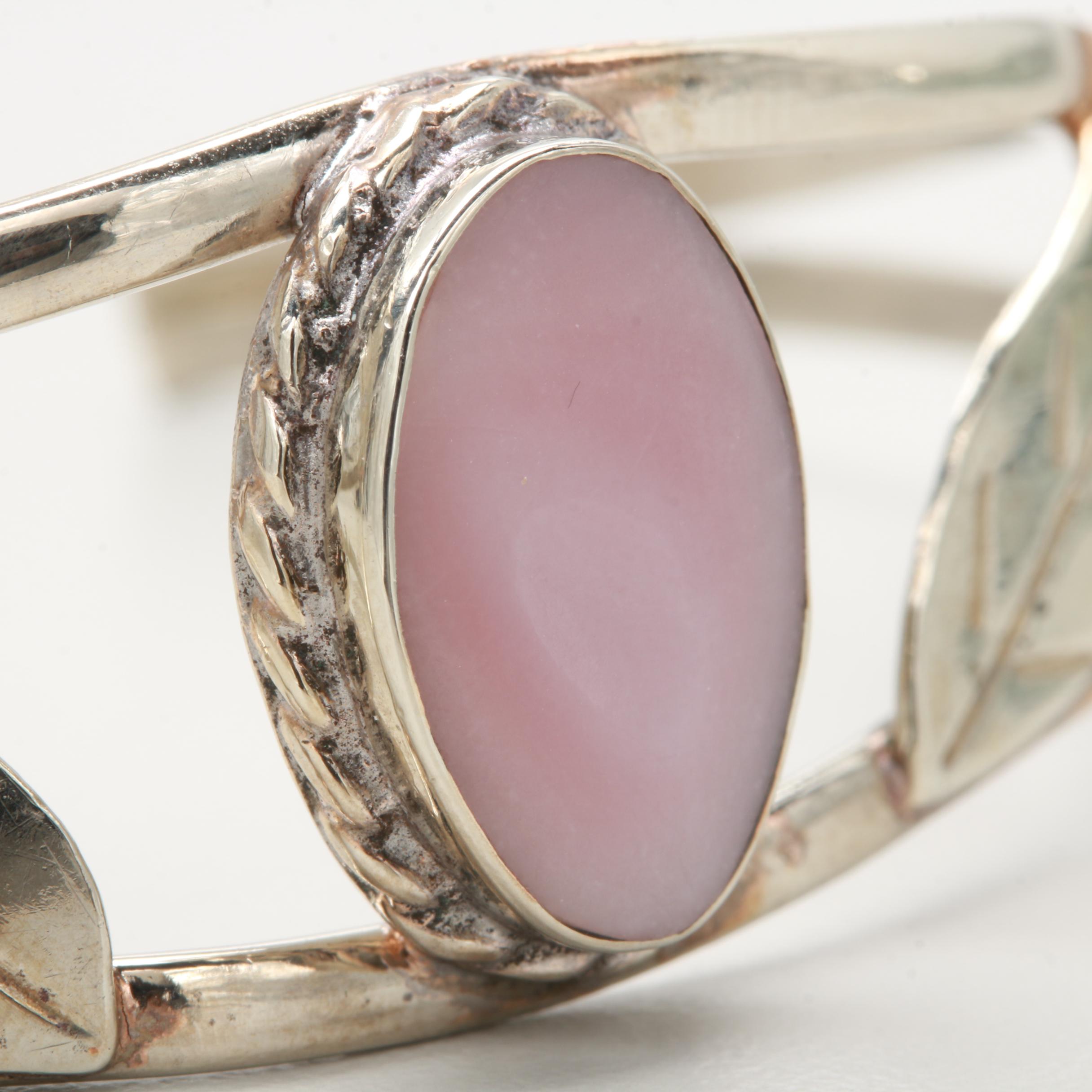 Mexico Alpaca Silver and Pink Mother of Pearl Bracelet