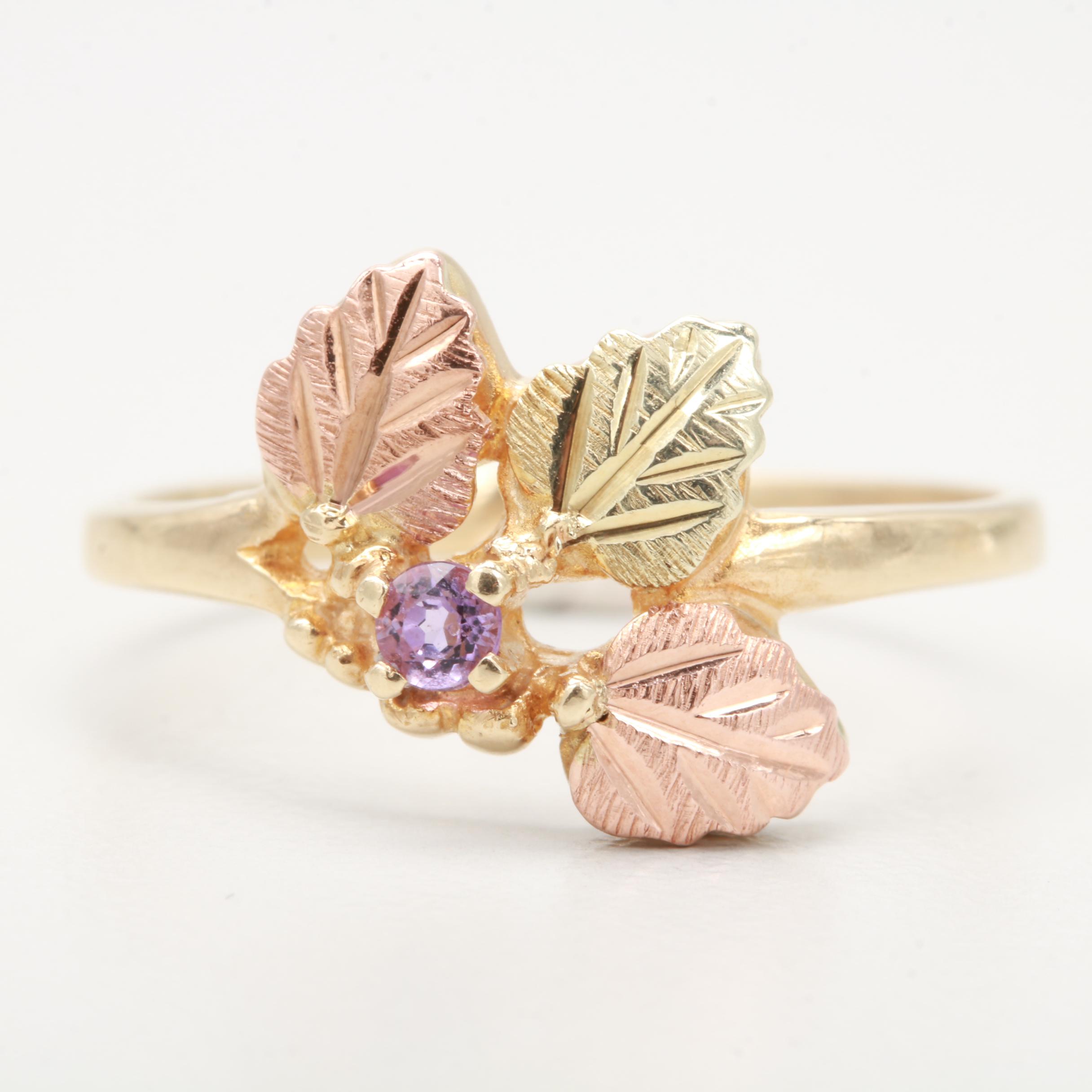 10K Yellow with Rose Gold Amethyst Ring