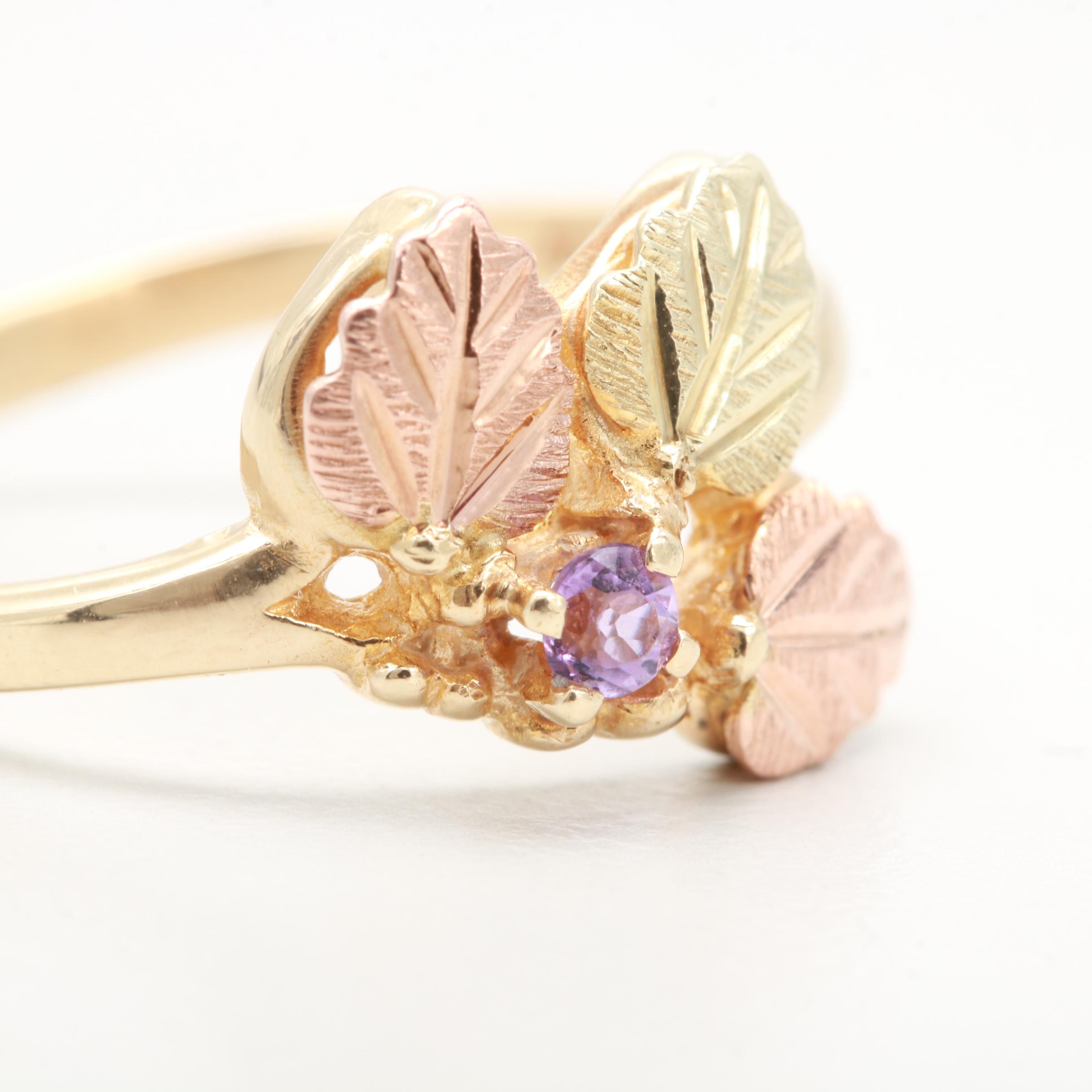 10K Yellow with Rose Gold Amethyst Ring