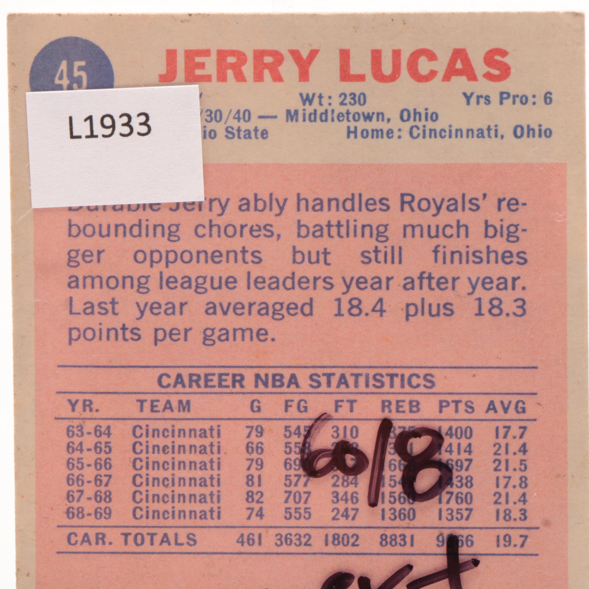 Oscar Robertson and Jerry Lucas Cincinnati Royals Topps Basketball Cards