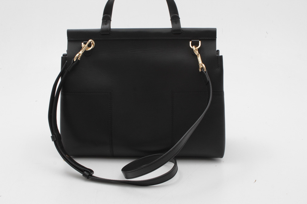 Tory Burch New York Black Leather Block-T Satchel Handbag