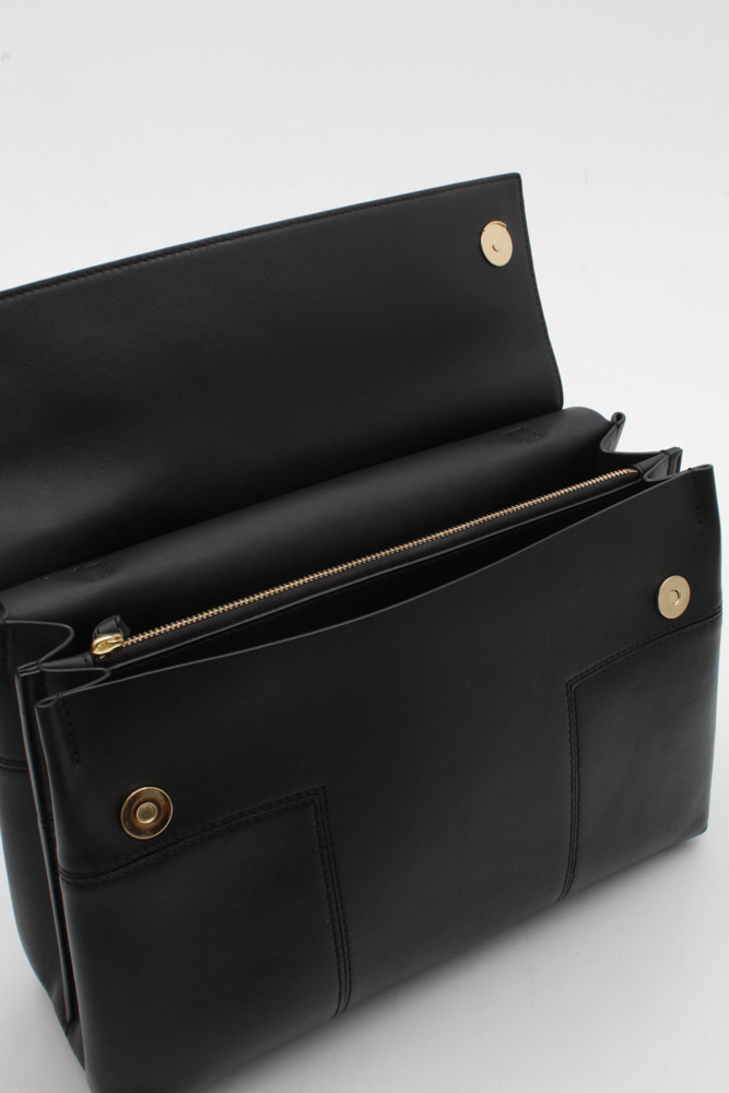 Tory Burch New York Black Leather Block-T Satchel Handbag