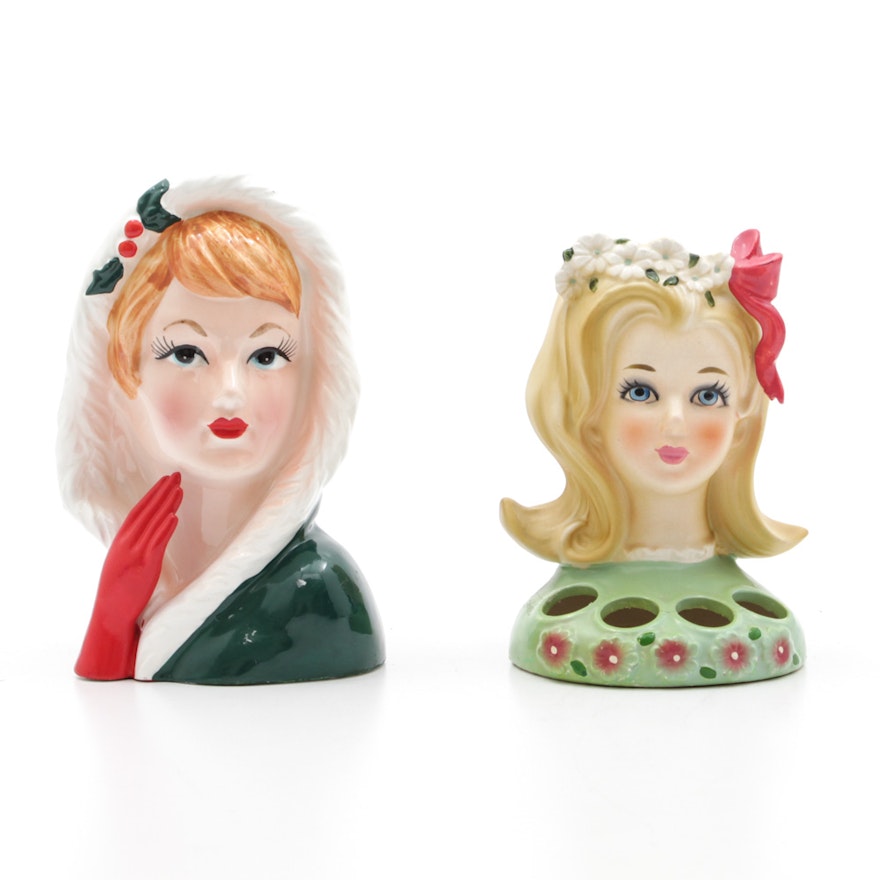 Ceramic Lady Head Vase and Lipstick Holder