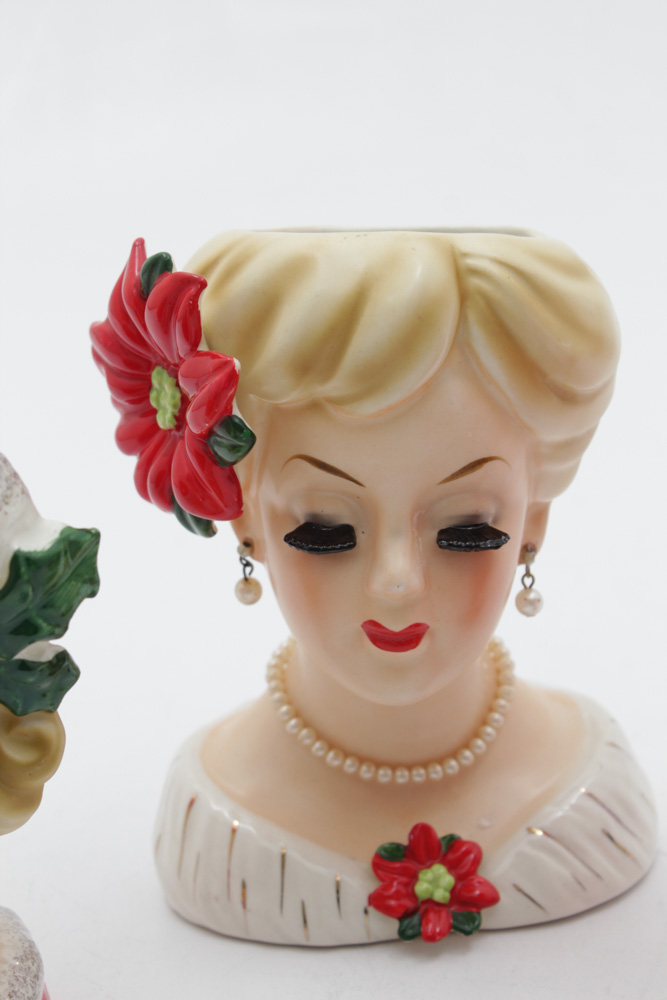 Ceramic Head Vases with Holiday Designs