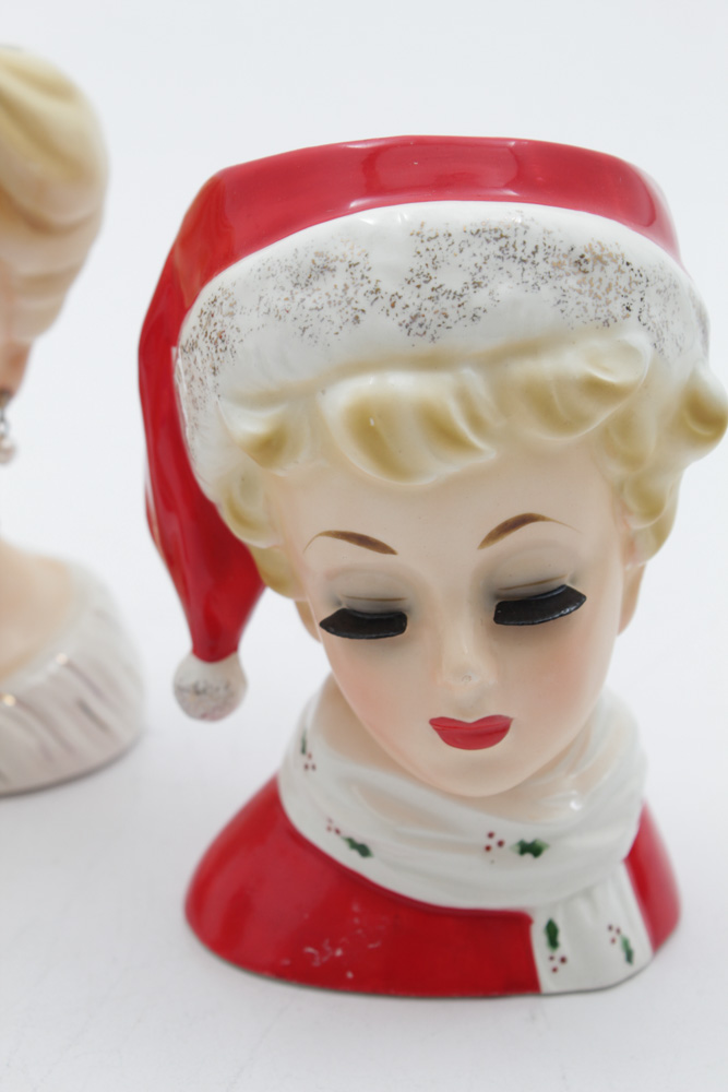 Ceramic Head Vases with Holiday Designs