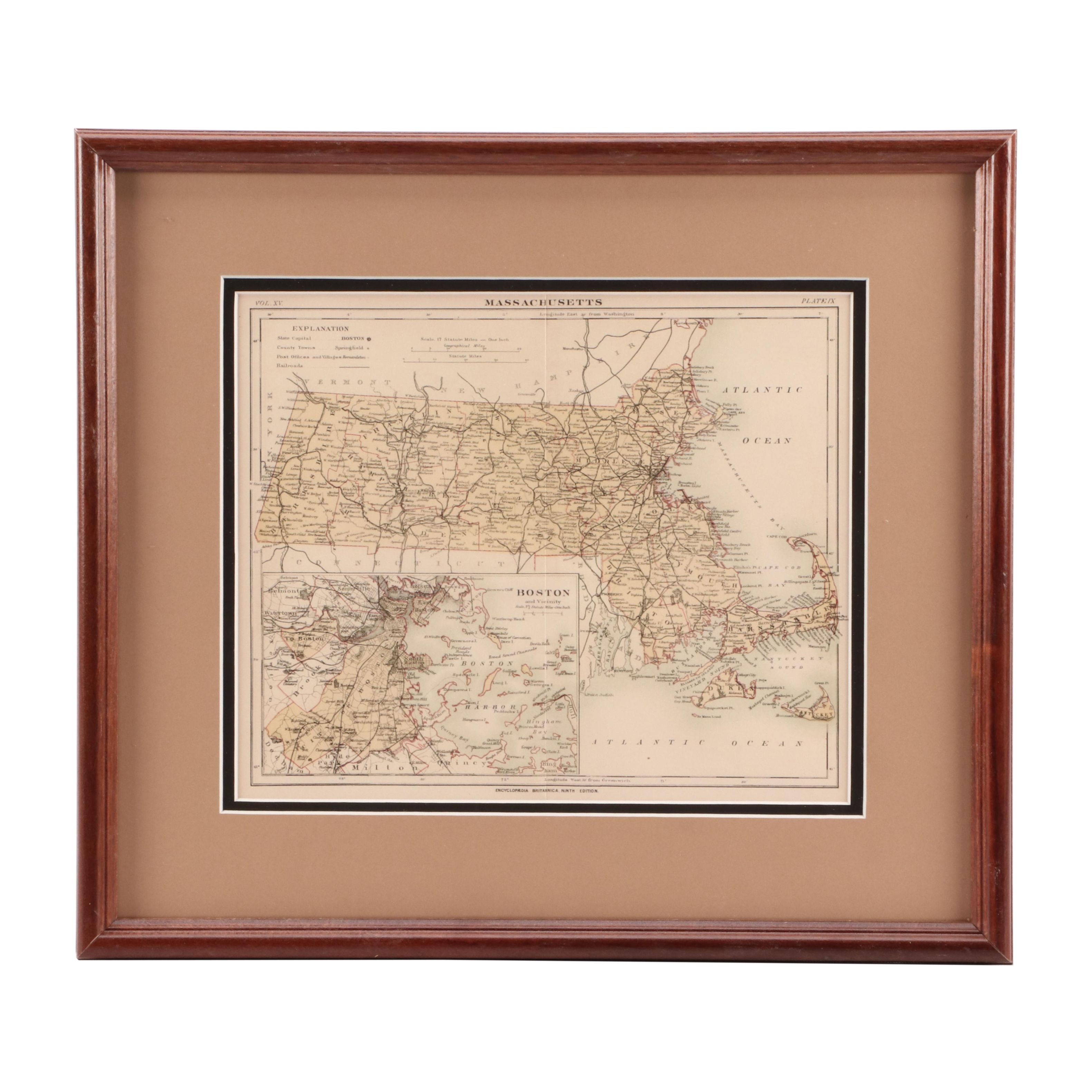 Encyclopædia Britannica 9th Edition 1890 Map "Massachusetts"