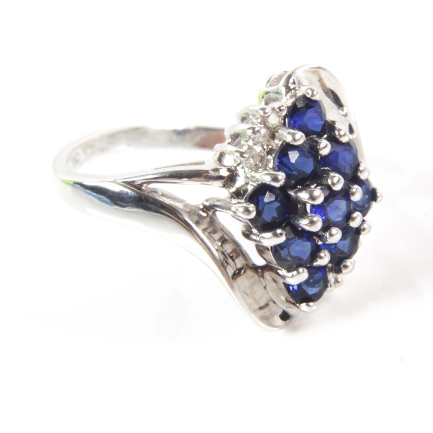 10K White Gold 1.35 CTW Synthetic Sapphire and Diamond Ring