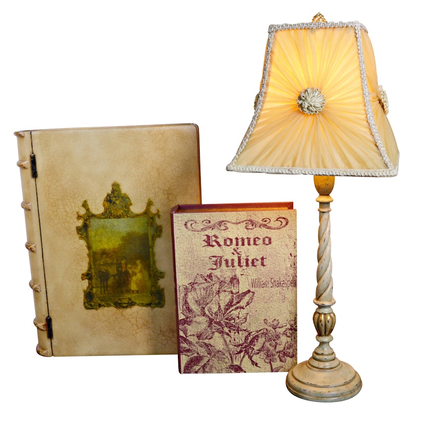 Table Lamp and Faux Book Boxes