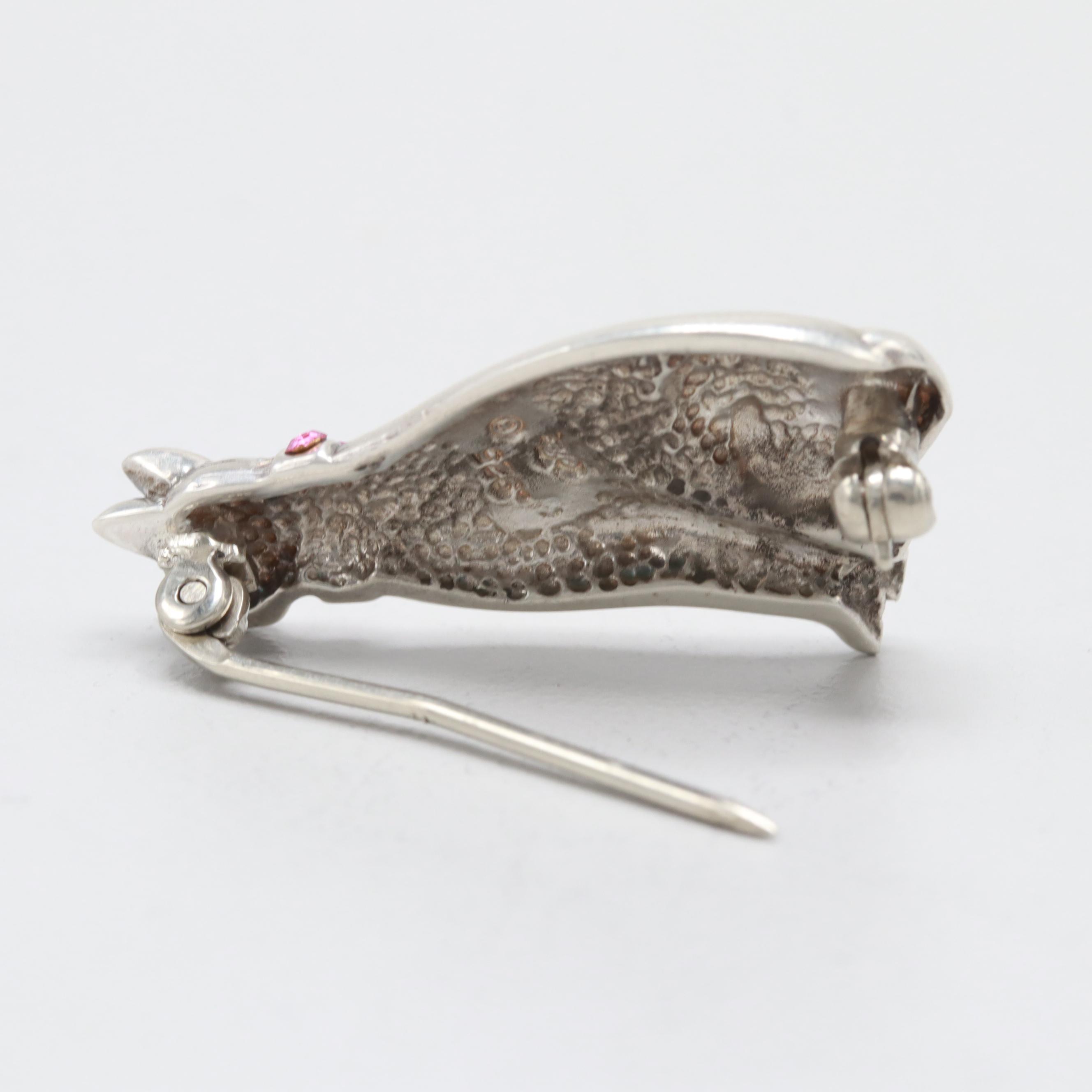 Sterling Silver Glass Crystal Cat Brooch